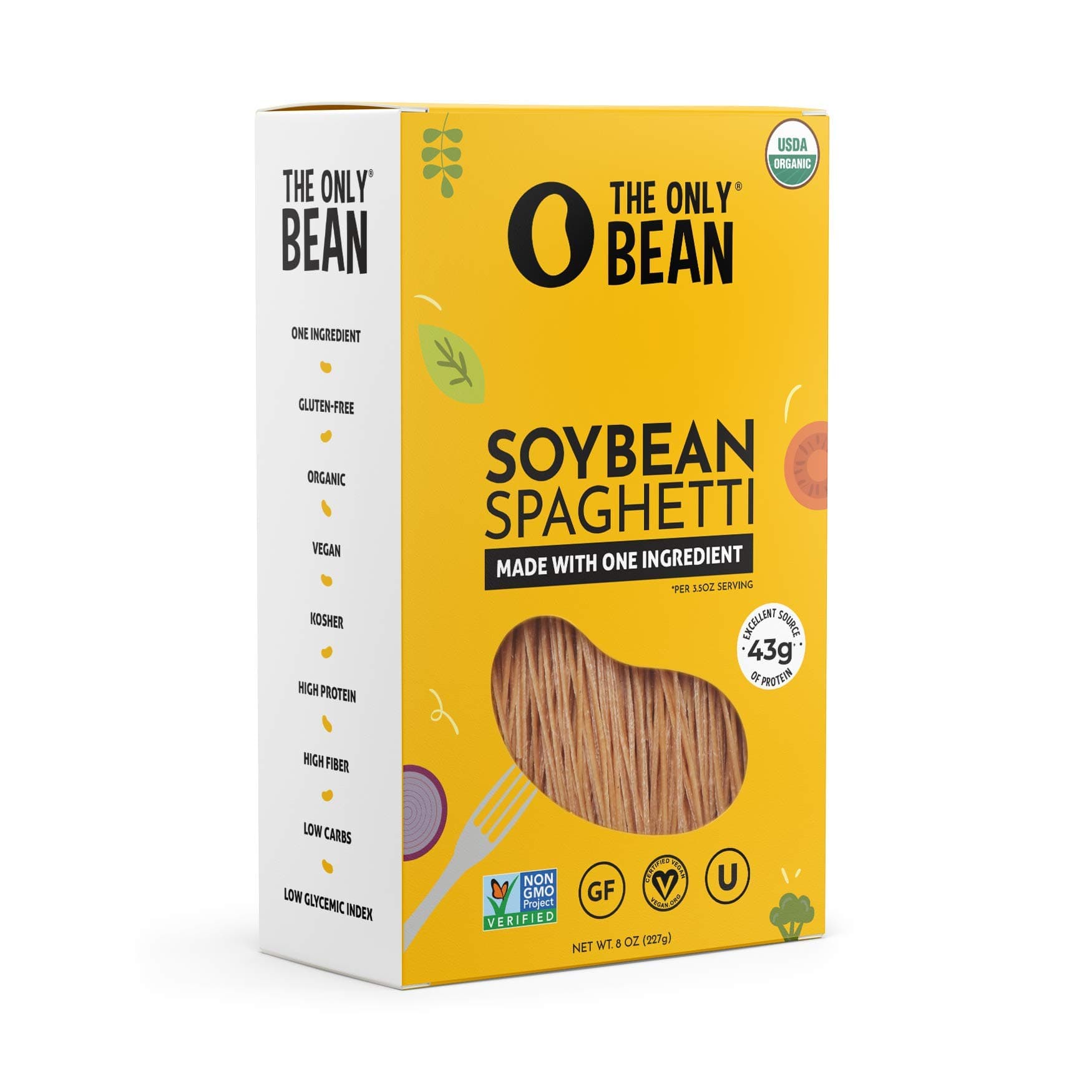 VeganBox The Only Bean - Organic Soy Bean Spaghetti Pasta - High Protein, Keto Friendly, Gluten-Free, Vegan, Non-GMO, Kosher, Low Carb, Plant-Based Bean Noodles, 227 g (Pack of 1)