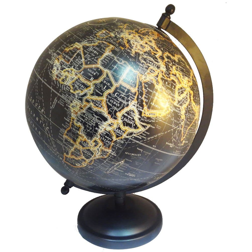 BambooTreeJewels Antique Style Antique Black Handmade World Map Decorative 8" Plastic Globe Iron Standing Home Decor