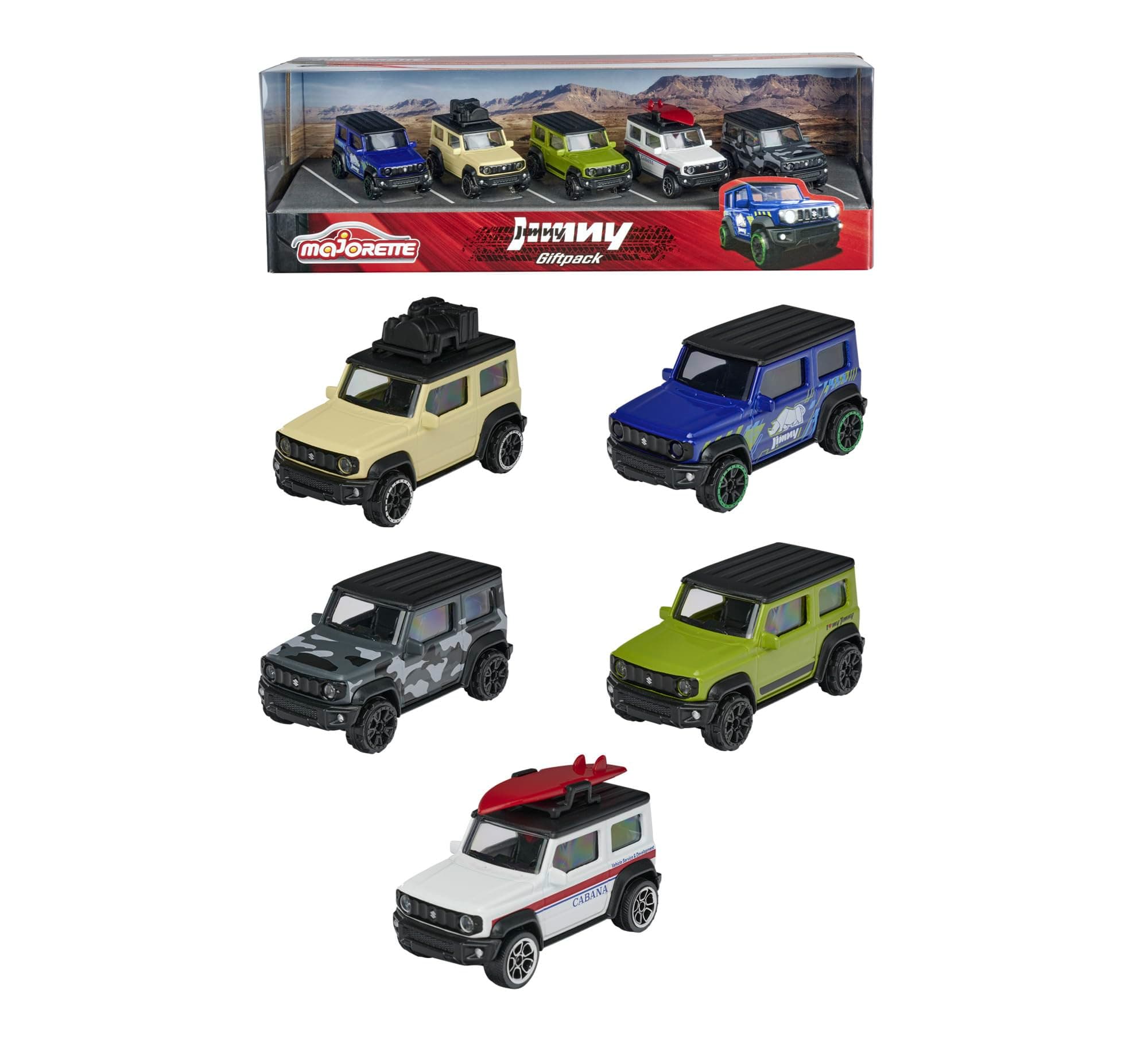 Majorette Suzuki Jimny Gift Set - 5 Pieces in Set, SUV Models, Metal Toy Cars, Off-Road for Girls and Boys from 3 Years