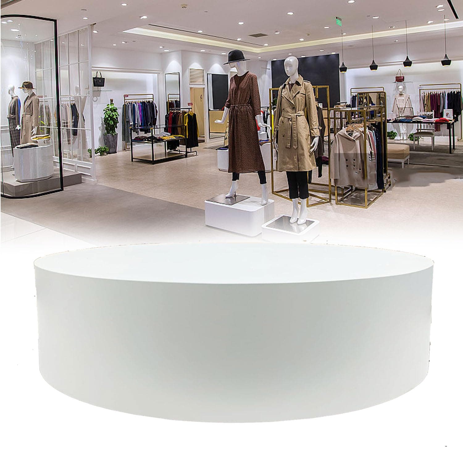 Round Display Pedestal Stand, Bridal Shop Platform Base, for Mannequin/Shoe/Bags/Network Personnel Live Show,White,40x40cm/15.7 * 15.7IN
