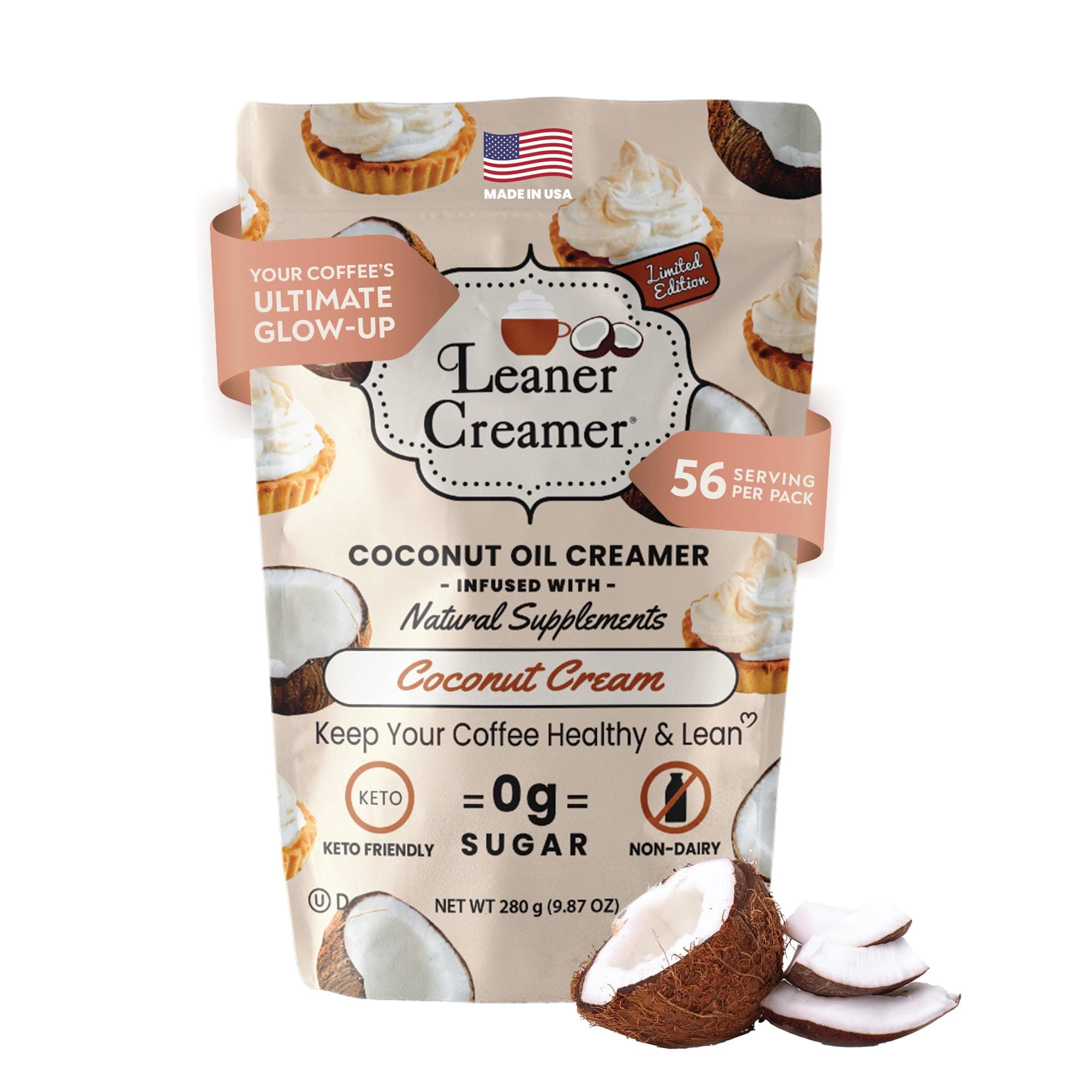 Coconut Creamer with Superfood Ingredients – Non-Dairy, Sugar-Free, Keto, Gluten-Free Powdered Coffee Creamer – Coconut Cream – 280g