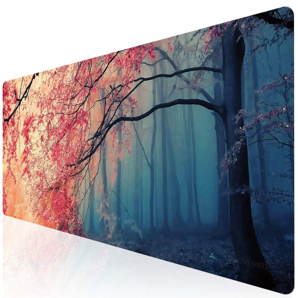 Extended Gaming Mouse Pad, Portable Mat for Keyboard & Mouse with Stitched Edges + Non-Slip Rubber Base （90x40 tree015）