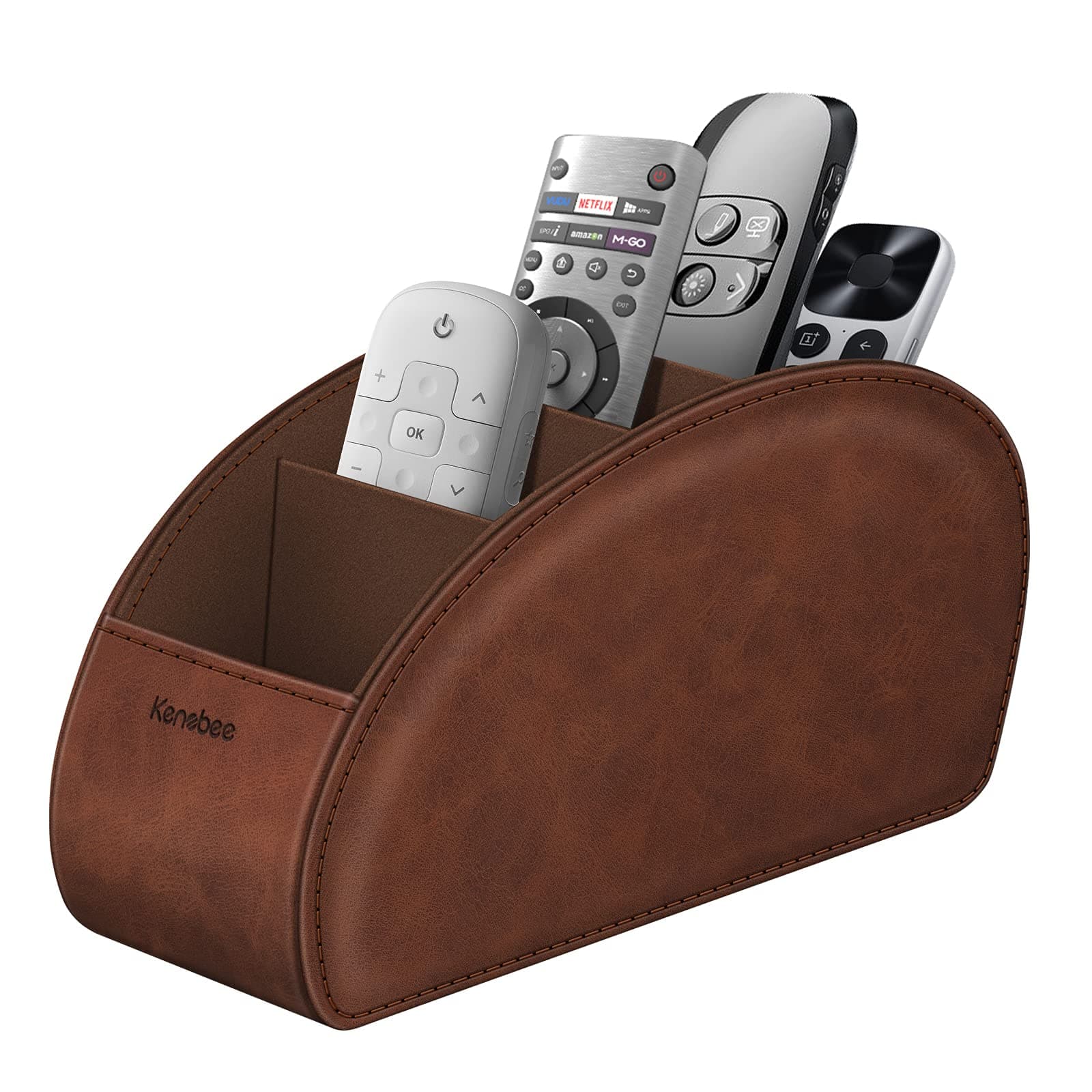 KENOBE Remote Control Holder with 5 Compartments, E Anti-slip Desktop Caddy Storage Organizer for Remote Controllers, Office Supplies, Makeup Brush, Media Accessories, Brown