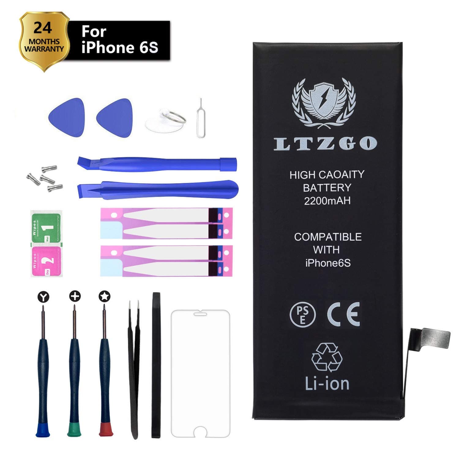LTZGO 2200mAh Battery Compatible with iPhone 6S Li-ion Protection High Capacity Replacement Kit Repair Tool Kit Screen Protector