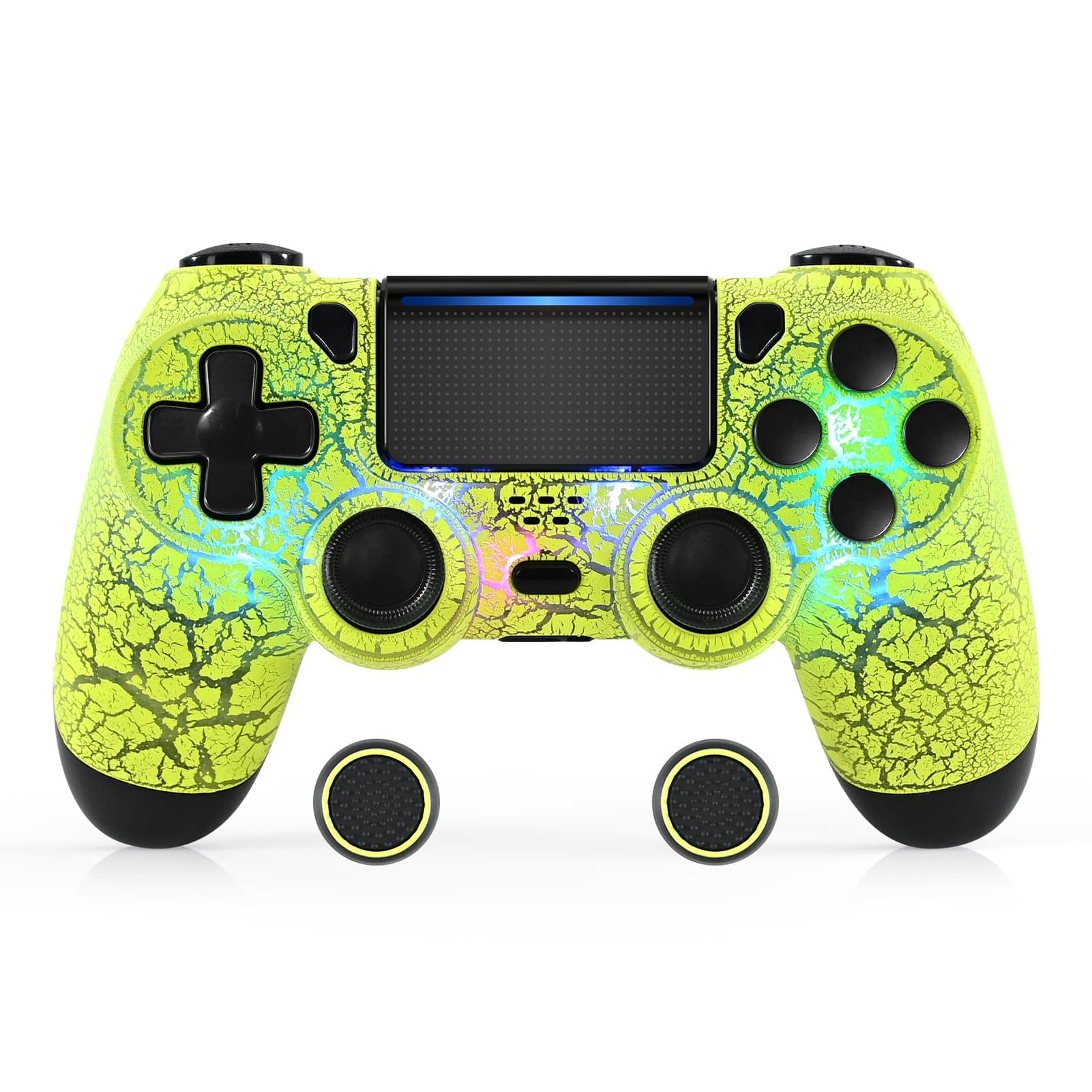 MOOGOLE Wireless Controller Compatible with PS4 - with 7 Lighting Modes, 7 Colors LED Light, Unique Crack, 2 Thumb Grips, Dual Vibration Feedback, 6-Axis Motion Sensing
