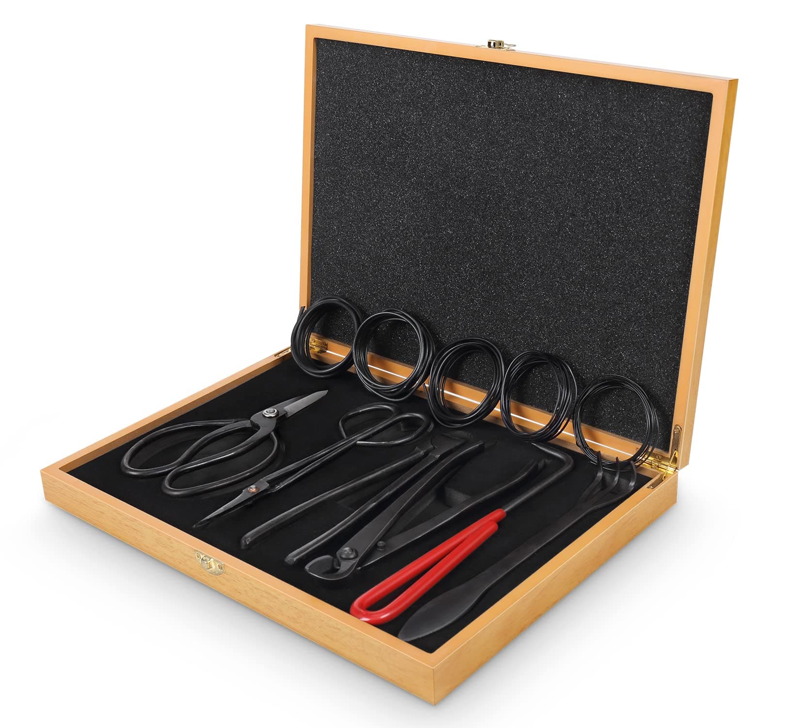 Bonsai Tools Set with Wood Box 12PCS Heavy Duty Bonsai Tree Kit, Trimming Scissor Shears, Concave Cutter, Wire Rolls, Wire Cutter and More, Gardening Pruning & Care Kit