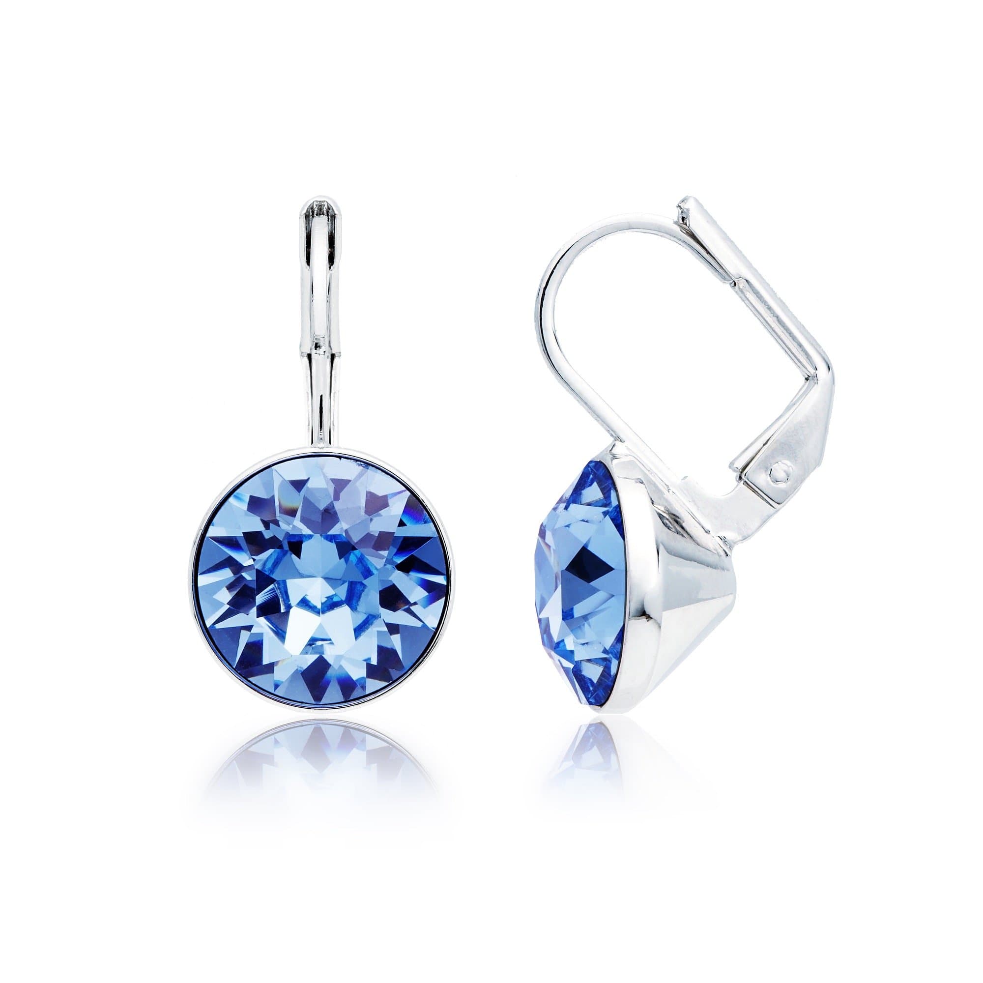 MYJS Bella Rhodium Plated Mini Drop Earrings with Light Sapphire Blue Swarovski Crystals