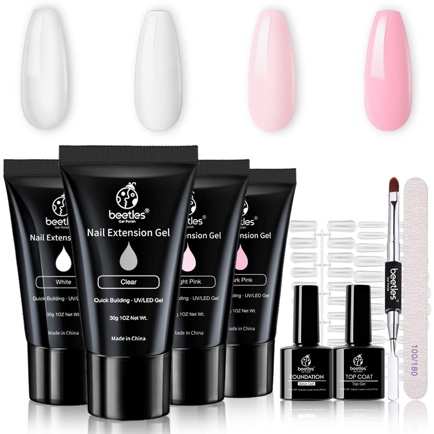 Beetles Poly Extension Gel Nail Kit Builder Gel Nail Art Design Nail Extension Gel Nail Salon All-in-One French Manicure Kit for Beginner Easy DIY at Home