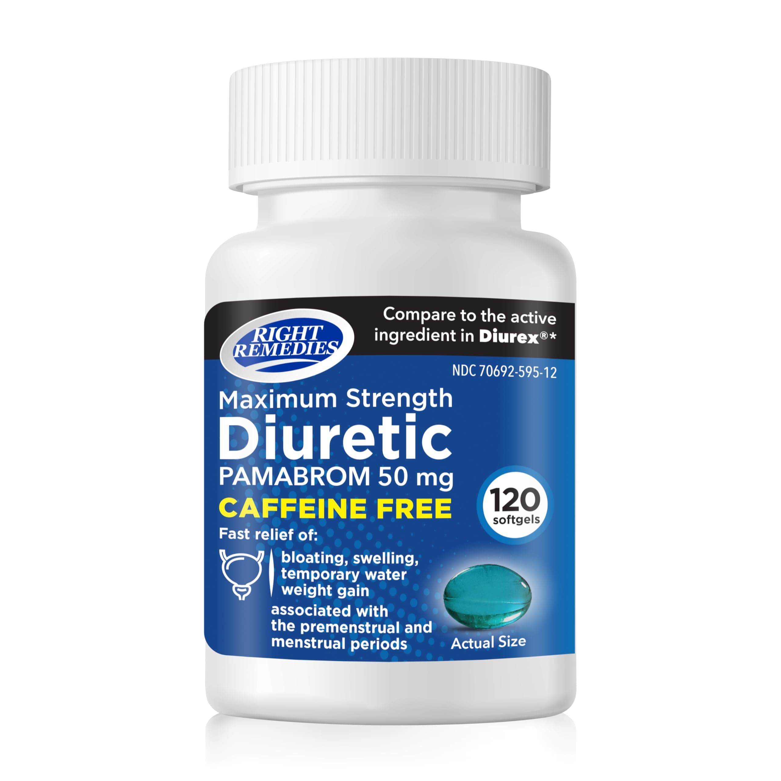 Maximum Strength Caffeine-Free Diuretic Softgels, (120 Softgels), Pamabrom 50mg, Helps Relieve Heaviness Due to Water Weight gain