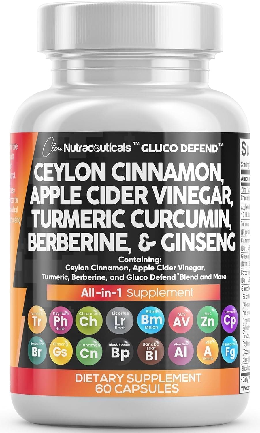 Ceylon Cinnamon 3000mg Turmeric 3000mg Apple Cider Vinegar 3000mg Ginseng 2000mg Berberine 1200mg Plus Bitter Melon Gymnema Milk Thistle Fenugreek