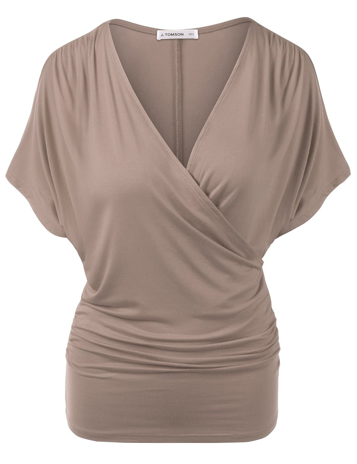 Women's Batwing Sleeve Surplice Wrap Front Top BEIGE 2XL