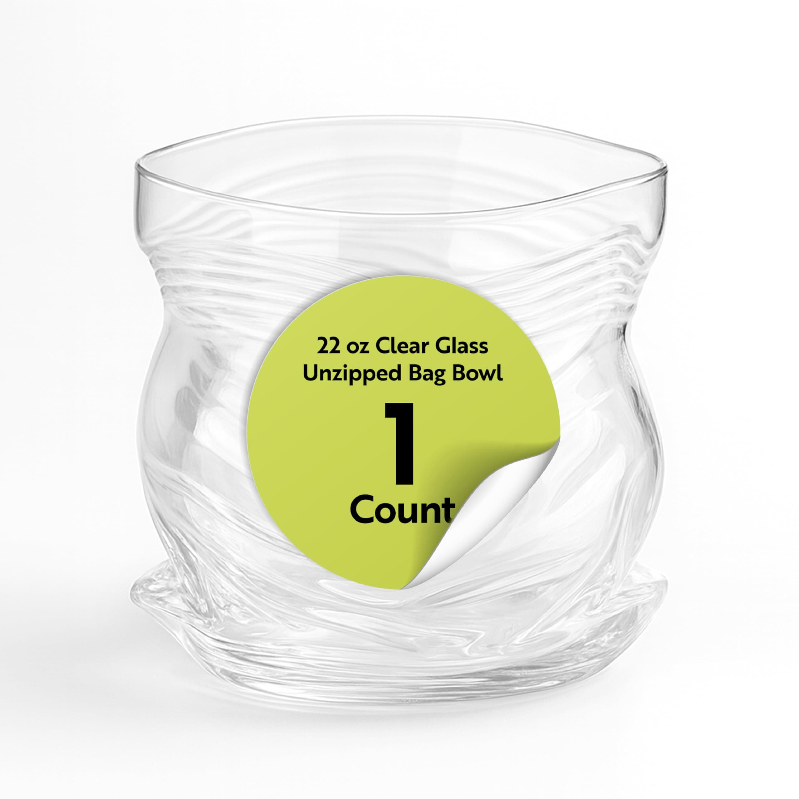 Restaurantware Clear Glass Bowl 22 oz Crinkle Edge Unzipped Bag Bowl Creative Serving Dish Dishwasher Safe Transparent Glass and Microwave-Safe Container for Serving Desserts, Candies