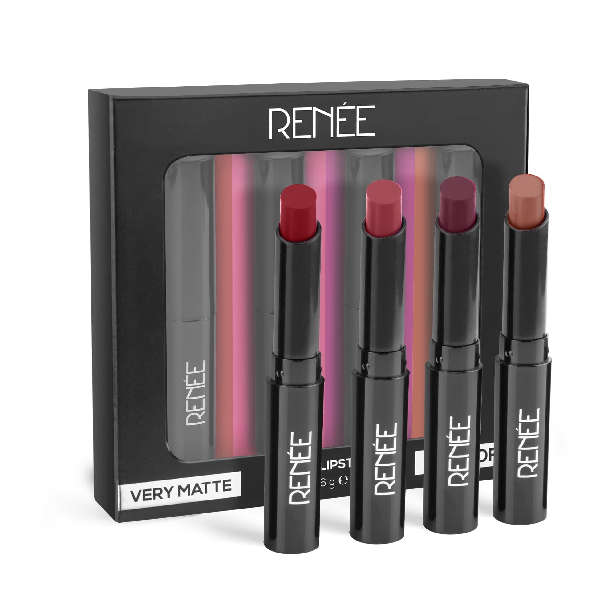 Very Matte - Pack of 4 Matte Lipsticks, Intense Color Pay Off, Full Coverage Long Lasting Weightless Velvety Formula