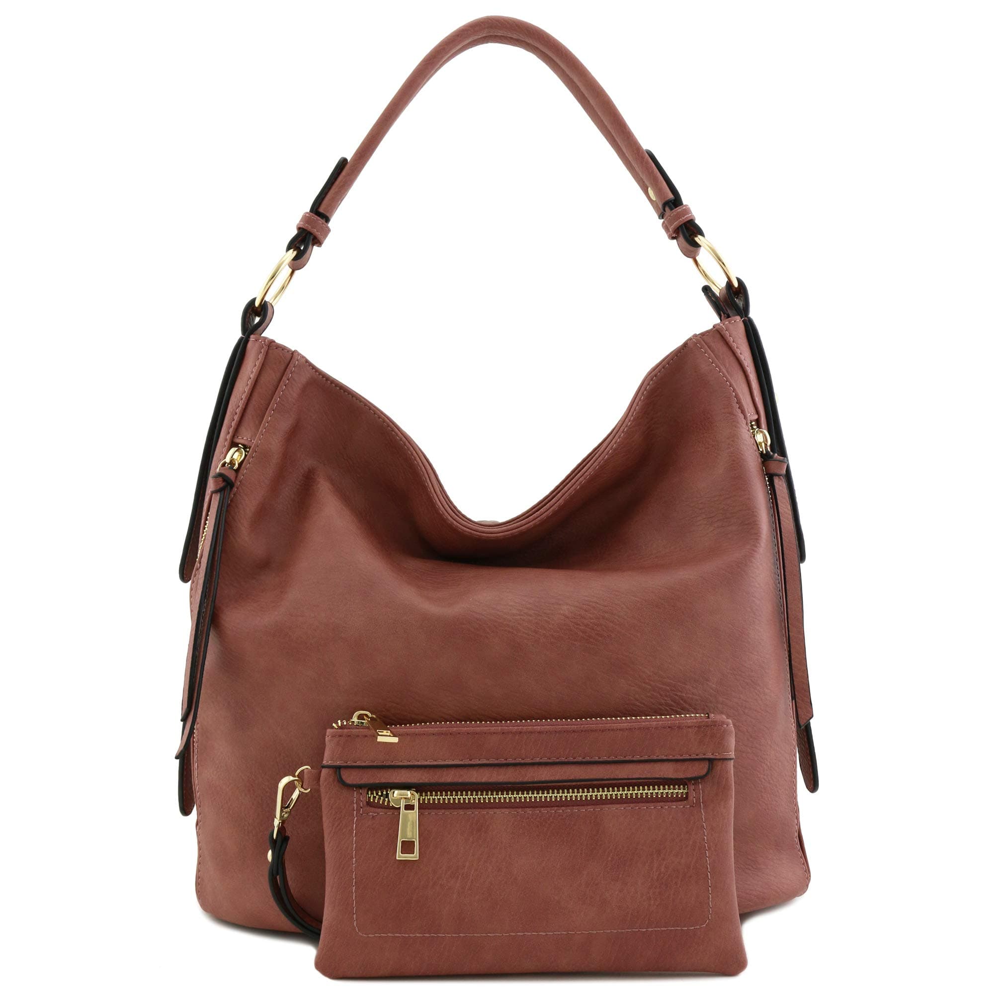 2pc Set Faux Leather Large Hobo Bag with Pouch Purse