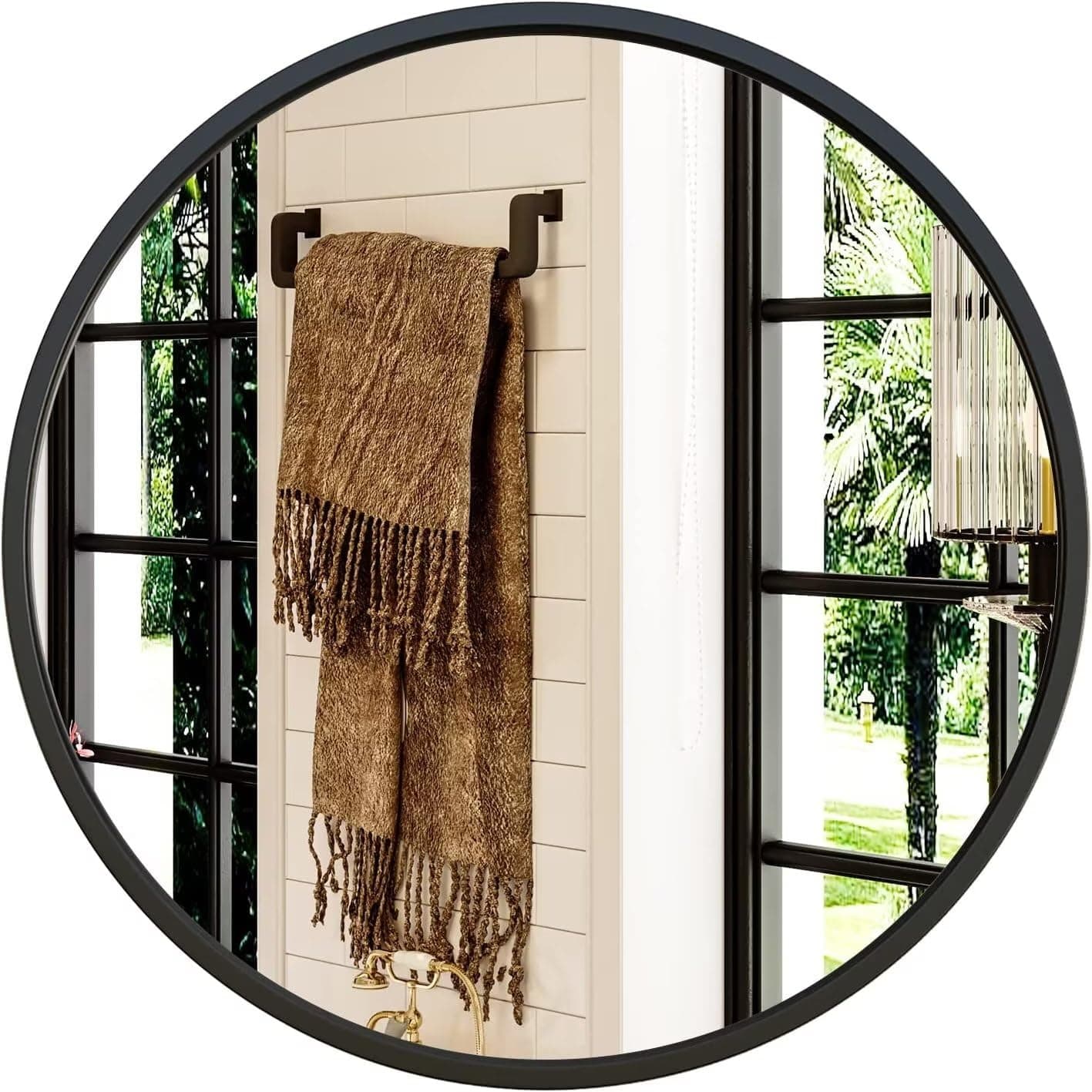 28'' Black Round Mirror for Bathroom, Circle Bathroom Mirror for Wall, Entryway Living Room with Metal Frame for Home Decor