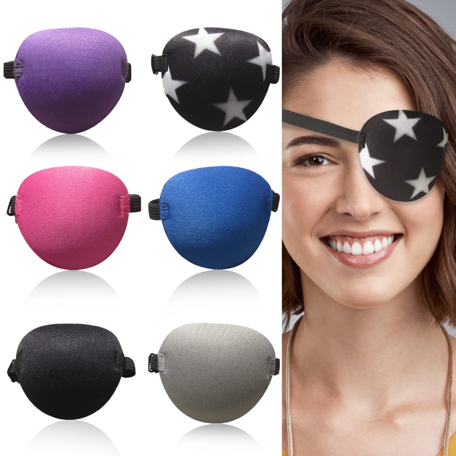 6pcs Eye Patch, Adjustable Soft Eye Patches for Adults and Kids,Medical Eyepatch for Amblyopia Lazy Eye,Left or Right Eyes, 6 Colors