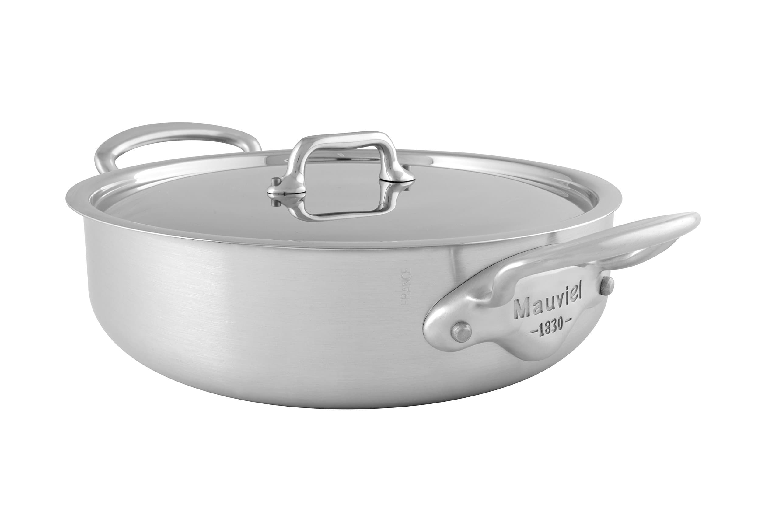 Mauviel M'Urban 28cm/11 lid Cast SS Handle Tri-Ply rondeau, 11 in, brushed stainless steel
