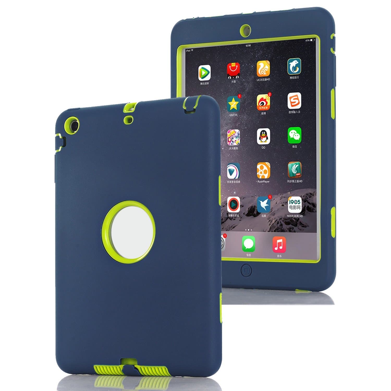 Xiangtian Hybrid Armor Defender Protective Case for iPad Mini 1/ iPad Mini 2/ iPad Mini 3 (Royal Blue + Lime)