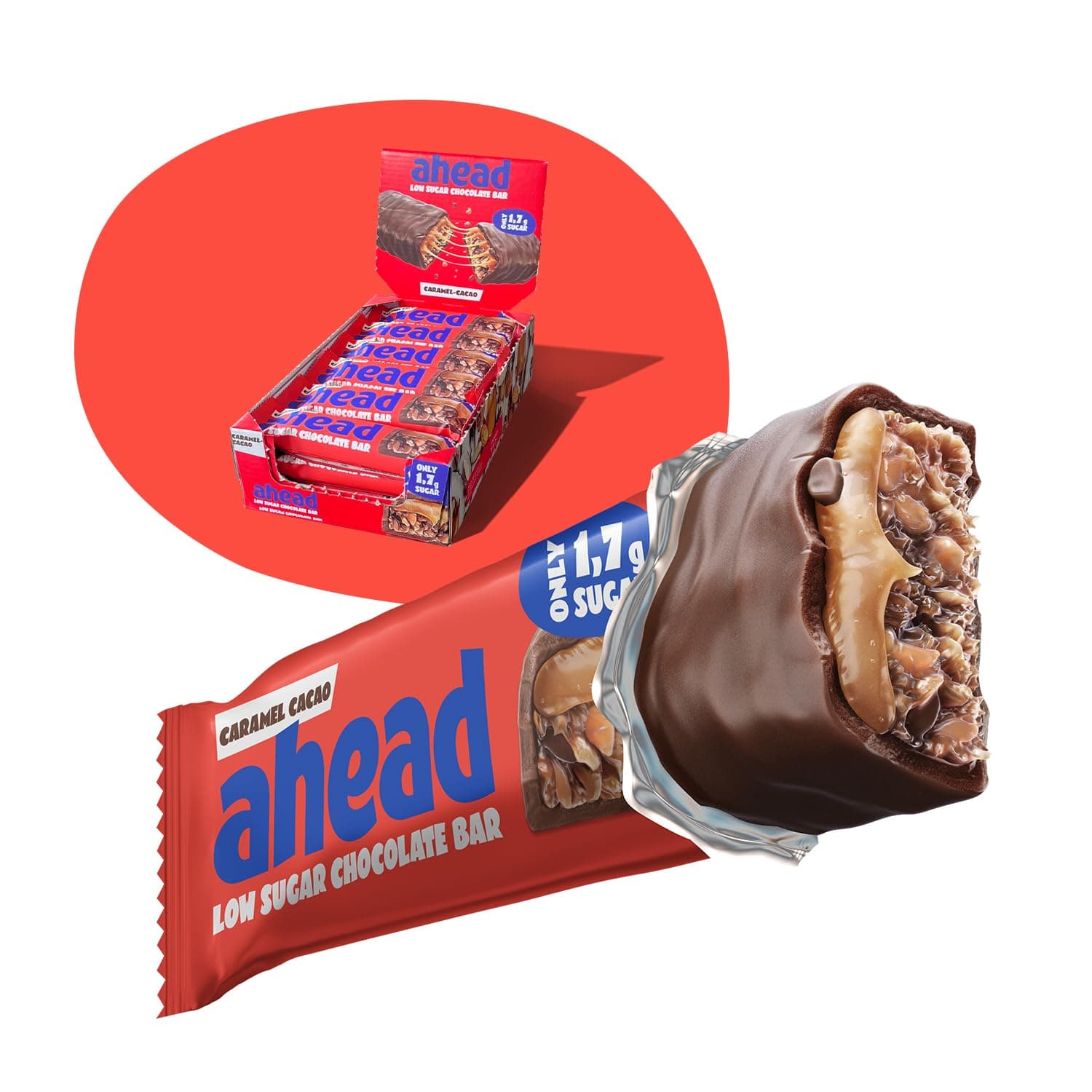 ahead | Keto Chocolate Bars – 18 x 35g – Caramel Cacao – Low Carb Sugar Free – 100% Natural with MCT-Fats – Keto Snacks & Healthy Snacks