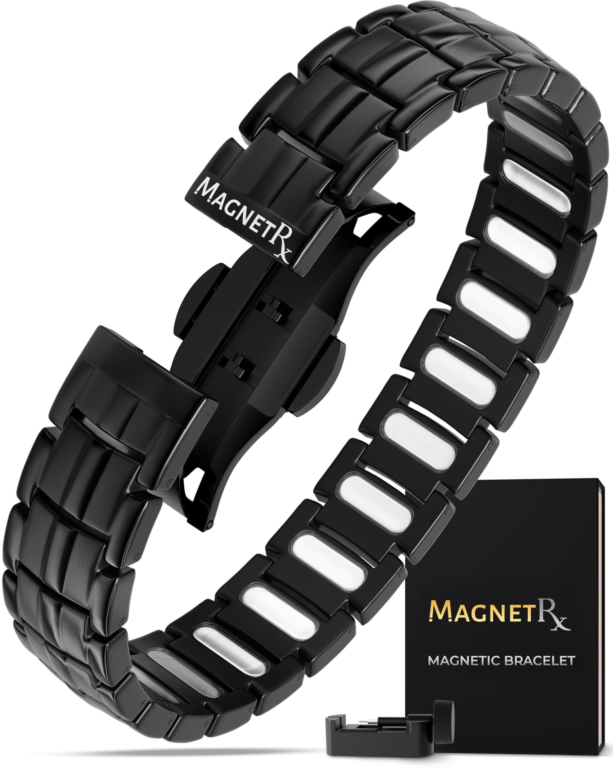 MagnetRX® Magnetic Bracelets for Men - EllipseMAX 5X Strength Mens Magnet Bracelet with 5,000 Gauss Magnets - Designed in USA & Patent Approved - Adjustable Titanium Magnetic Bracelet Men (Black)
