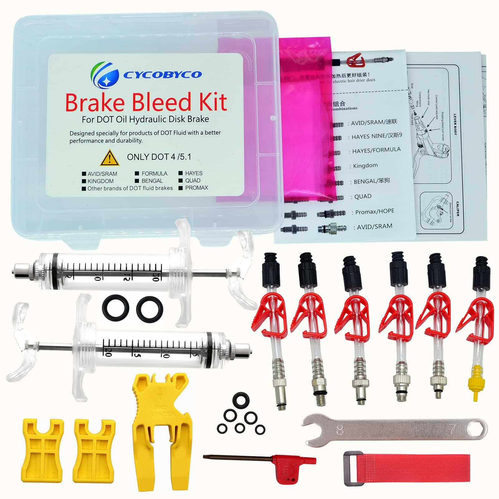 CYCOBYCOBicycle Brake DOT Oil Bleed Kit for AVID Sram Formula Hayes Bngal Hope Quad Kingdom Promax Hydraulic Disc Tools