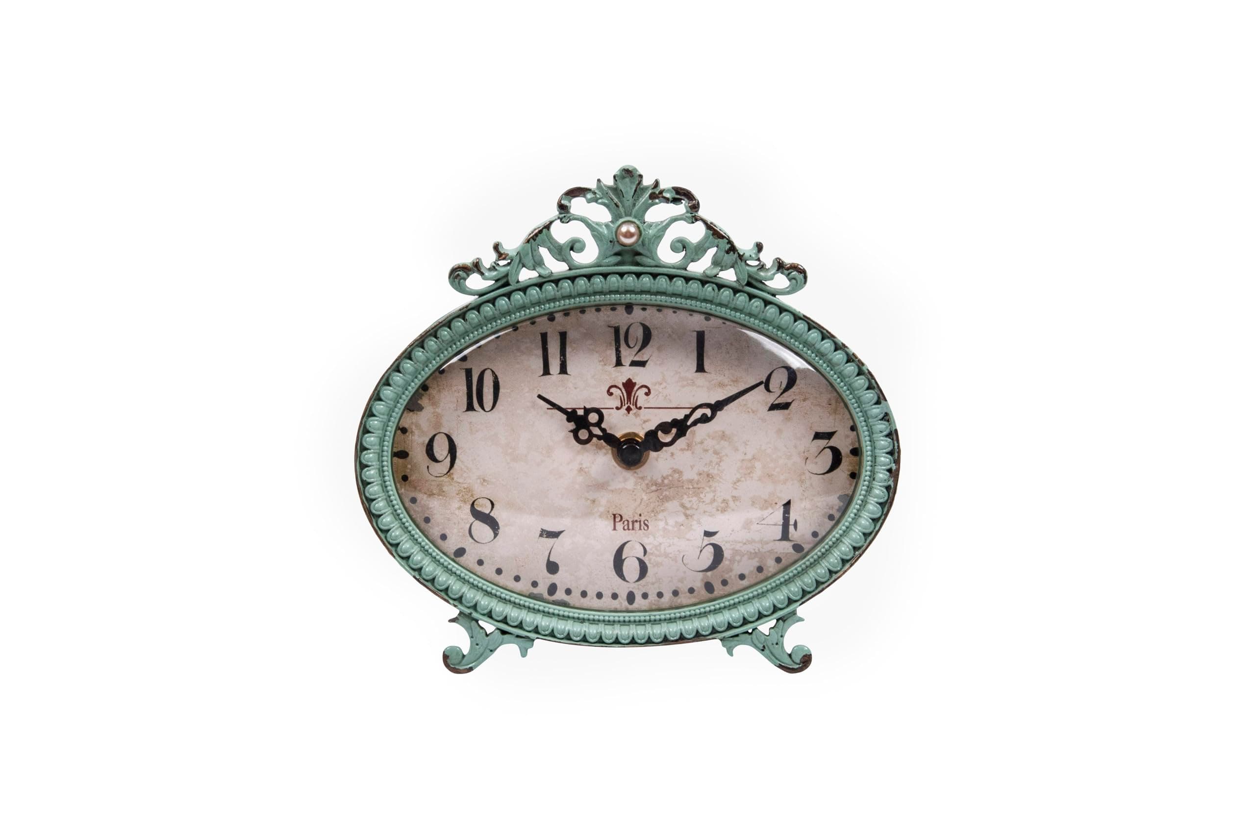 Creative Co-op Green Antiqued Pewter Mantel Clock