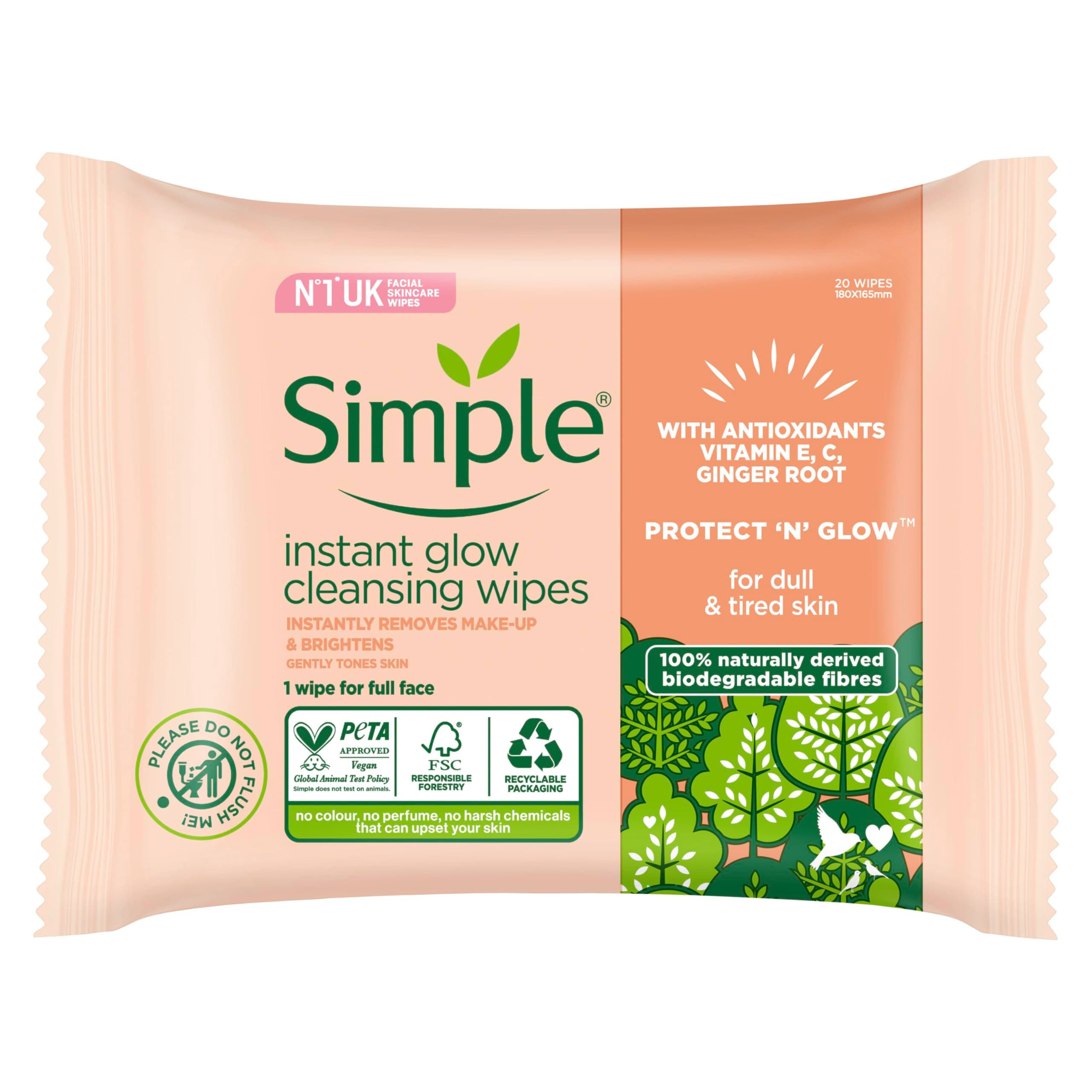 Protect ‘N’ Glow Instant Glow Biodegradable Wipes dermatologically tested for sensitive skin 20 wipes