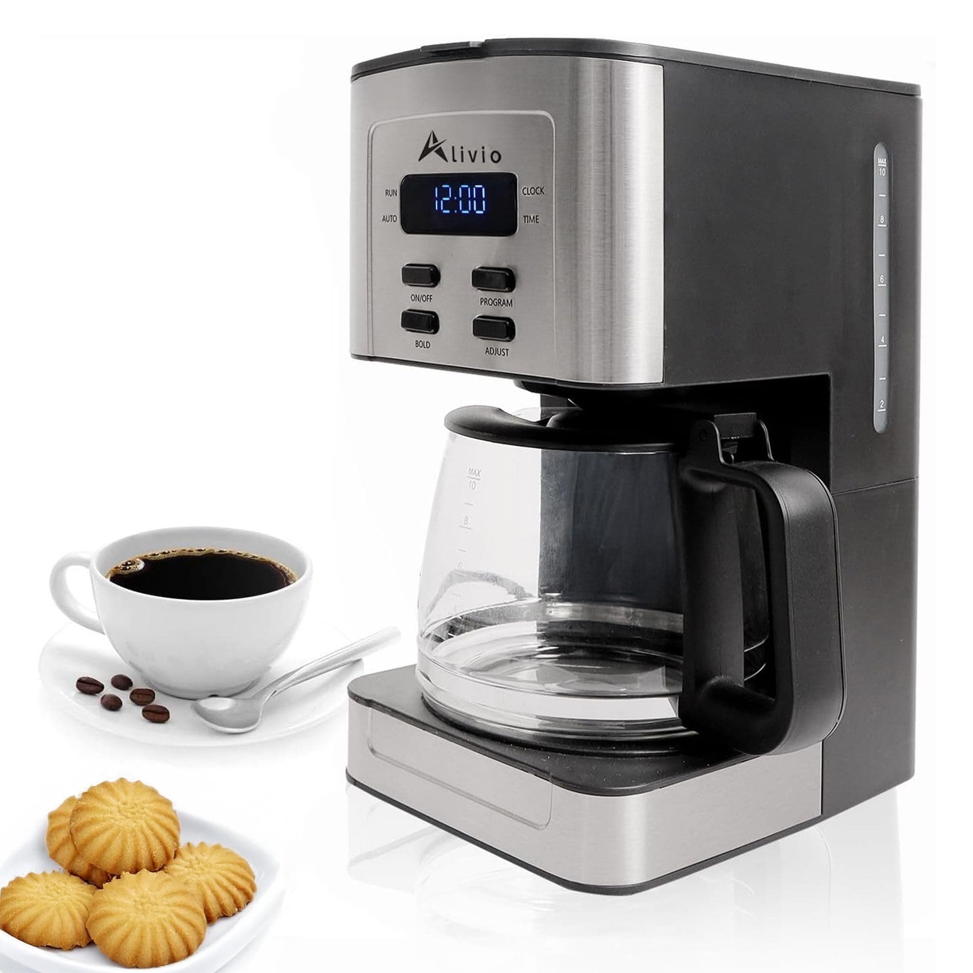 Alivio 1.3L Coffee Maker, Filter Coffee Machine with Timer, 12 Cup Programmable Drip Coffee Maker 900W (Black)