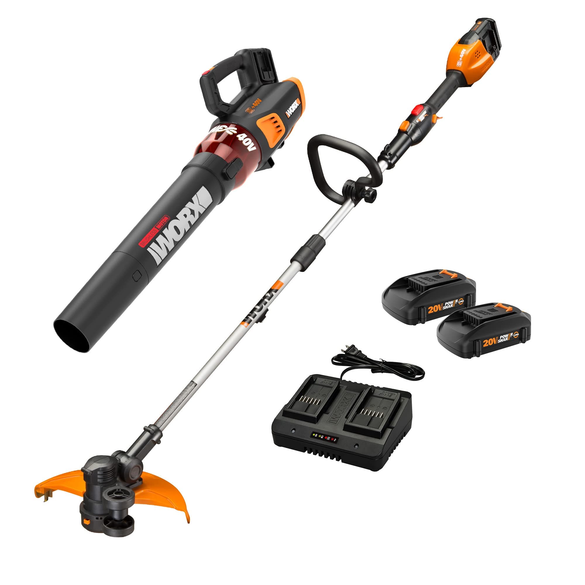 40V 13‘’ Cordless String Trimmer & 430 CFM Leaf Blower Combo, 2 Batteries & Charger Included, WG927