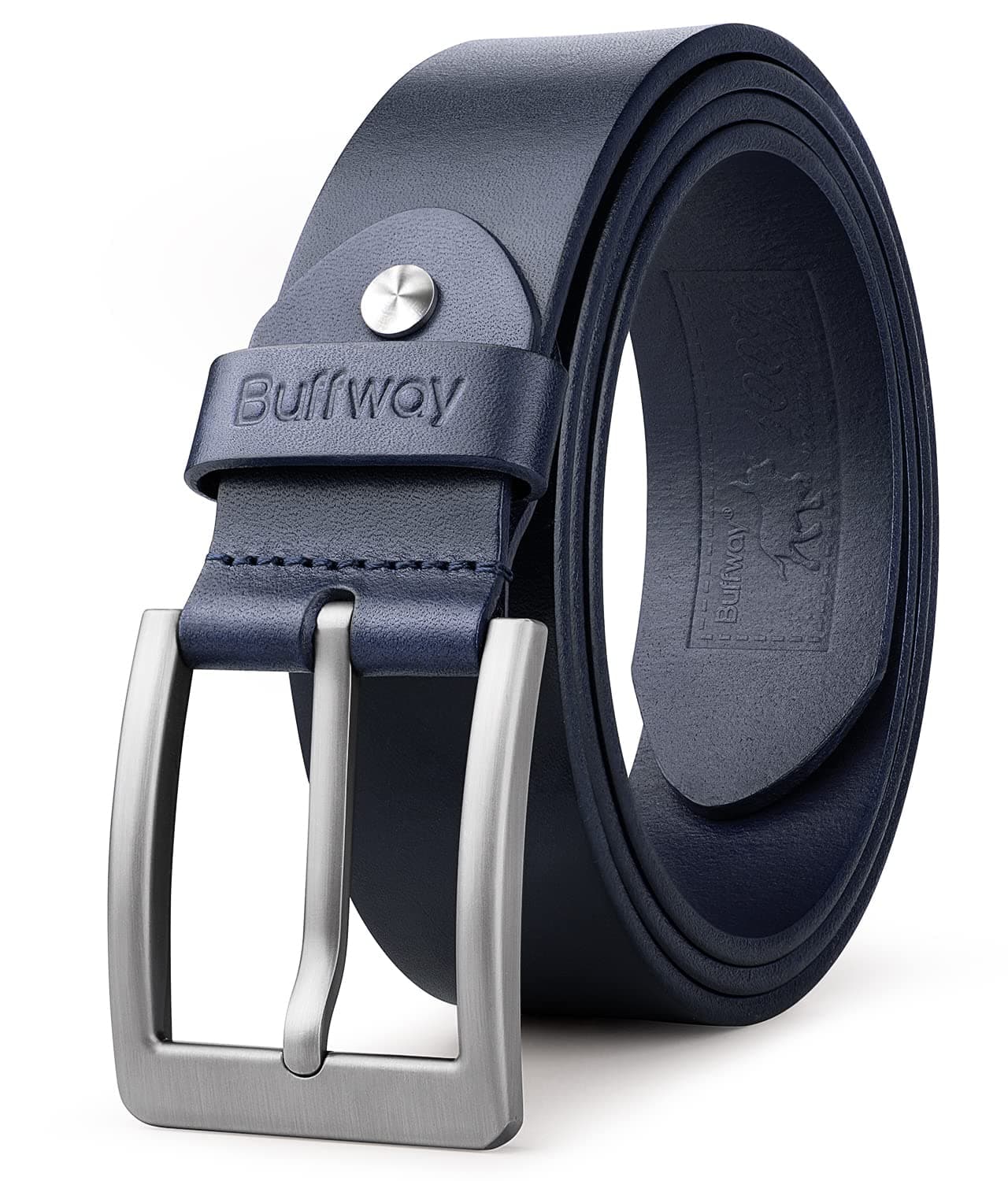 BuffwayMinimalist 1.5" Full Grain Leather Belts for Men with Metal Buckle, Heavy Duty Mens Casual Belts in Gift Box