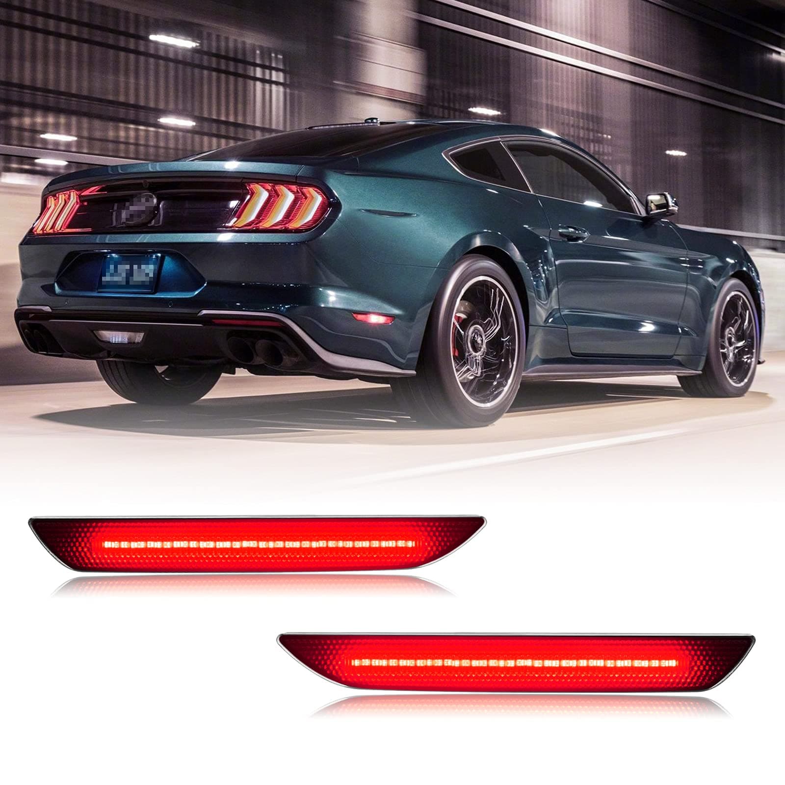 LED Rear Side Marker Lights for Ford Mustang 2015-up, LED Smoked Back Side Marker Lights Rear Bumper Lights Reflectors Assembly for 2015+ Ford Mustang Accessories - Rear 2PCS