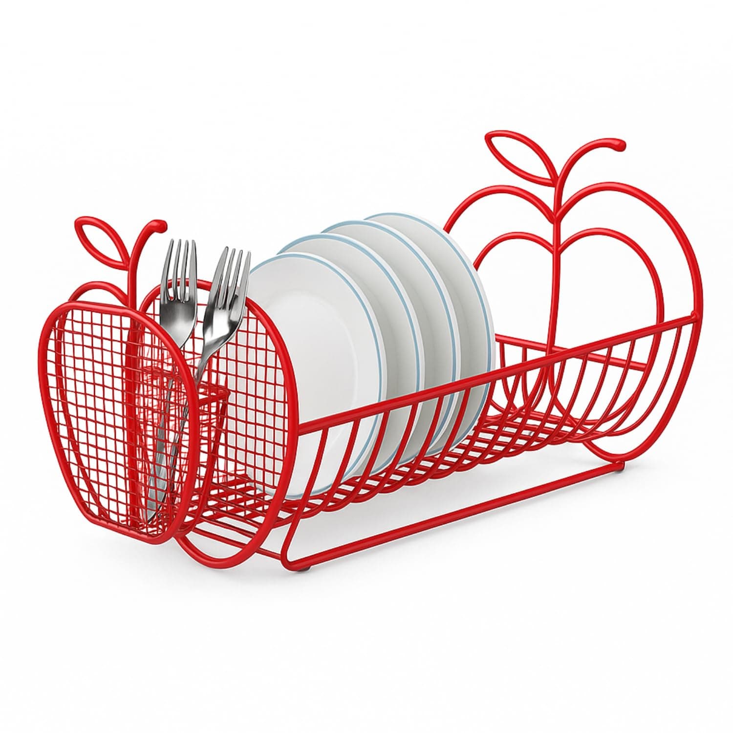 Expandable Dish Drying Rack – Apple Decor Metal Dish Drainer with Utensil Holder, Adjustable 14"–27", Rust-Proof Countertop Dish Strainer for Kitchen Sink, RV, or Outdoor Use