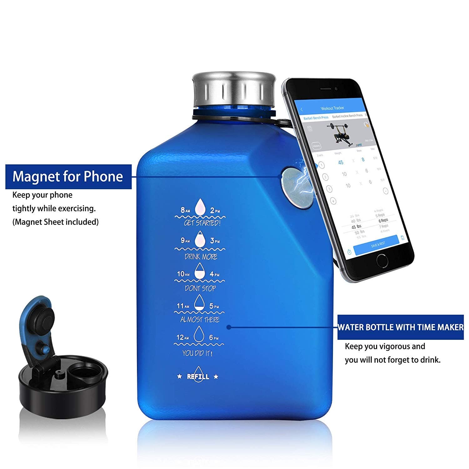 ArtLife Sports 2.7L Large Water Bottle Motivational with Time Marked Sport Water Jug Reusable Drinking Gym Water Bottle BPA Free