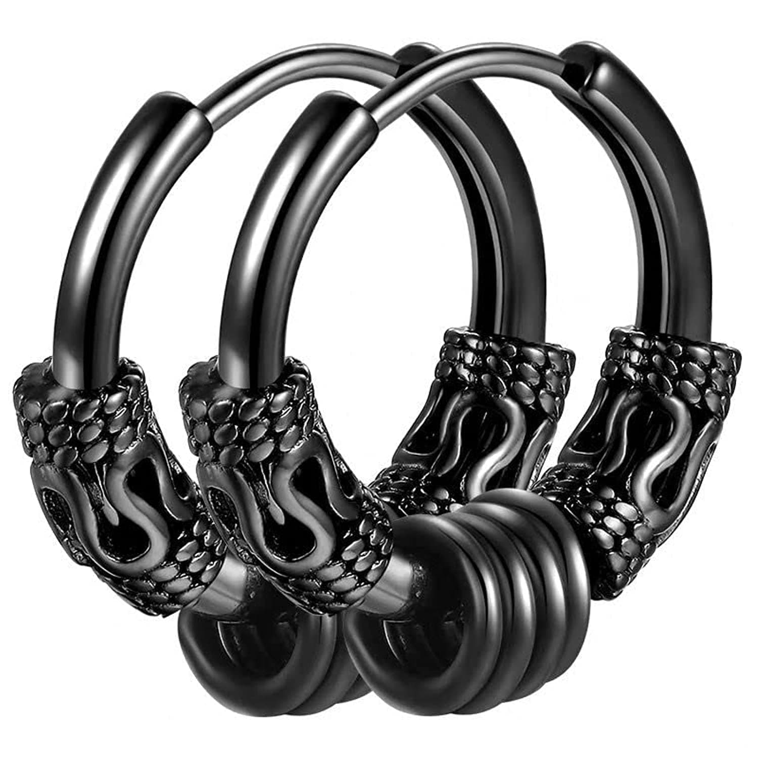 Hoop Earrings, Vintage Huggie Hoop Earrings for Men Women, Hypoallergenic 14mm Titanium Steel Hip Hop Earrings, Punk Gothic Jewelry, Hip Hop Punk Rock Aesthetic Cubic Zirconia Earrings (1Pairs)