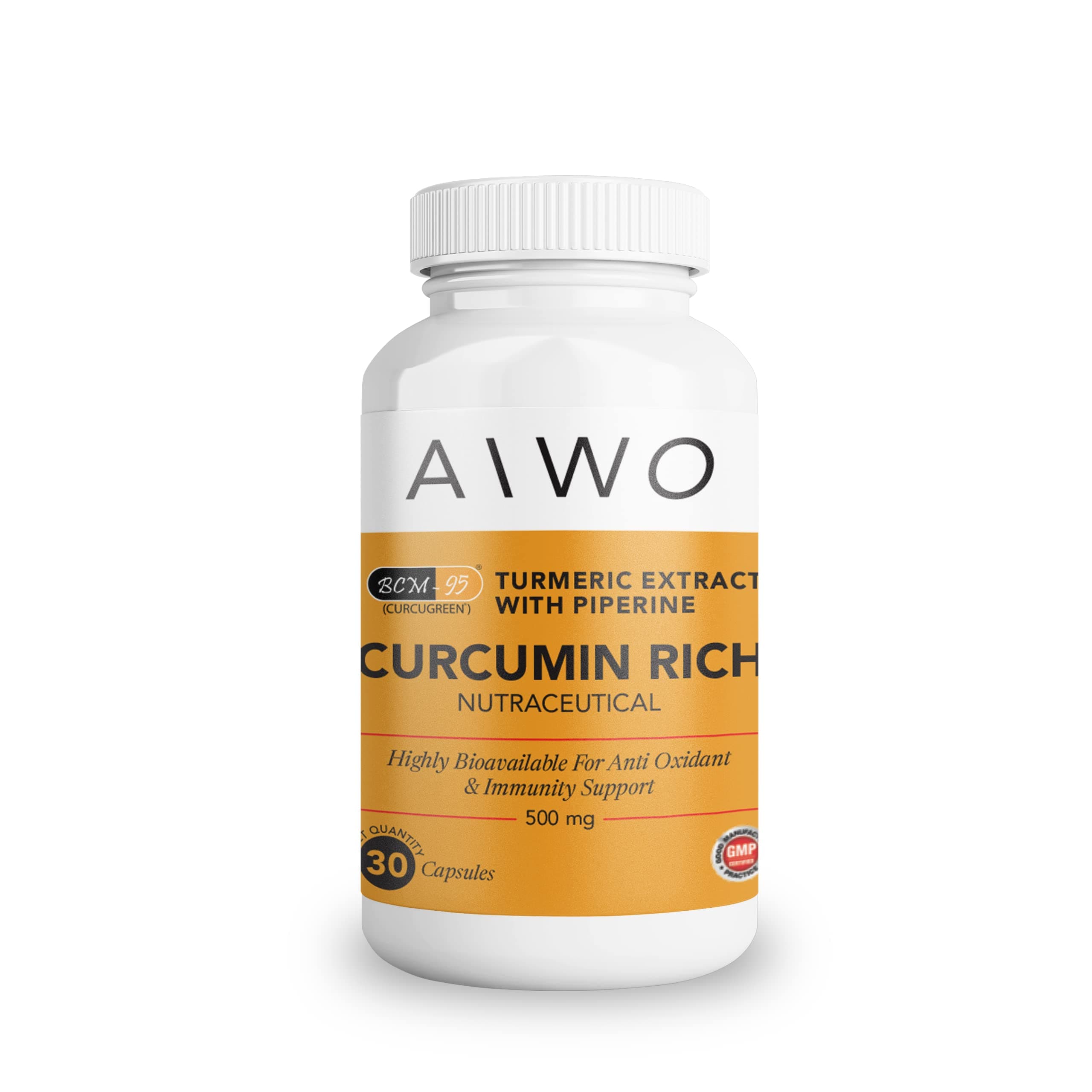 Curcumin BCM-95® with Piperine – 30 Vegetarian Capsules | Highly Bioavailable Antioxidant, Joint, Bone, Immune & Liver Support