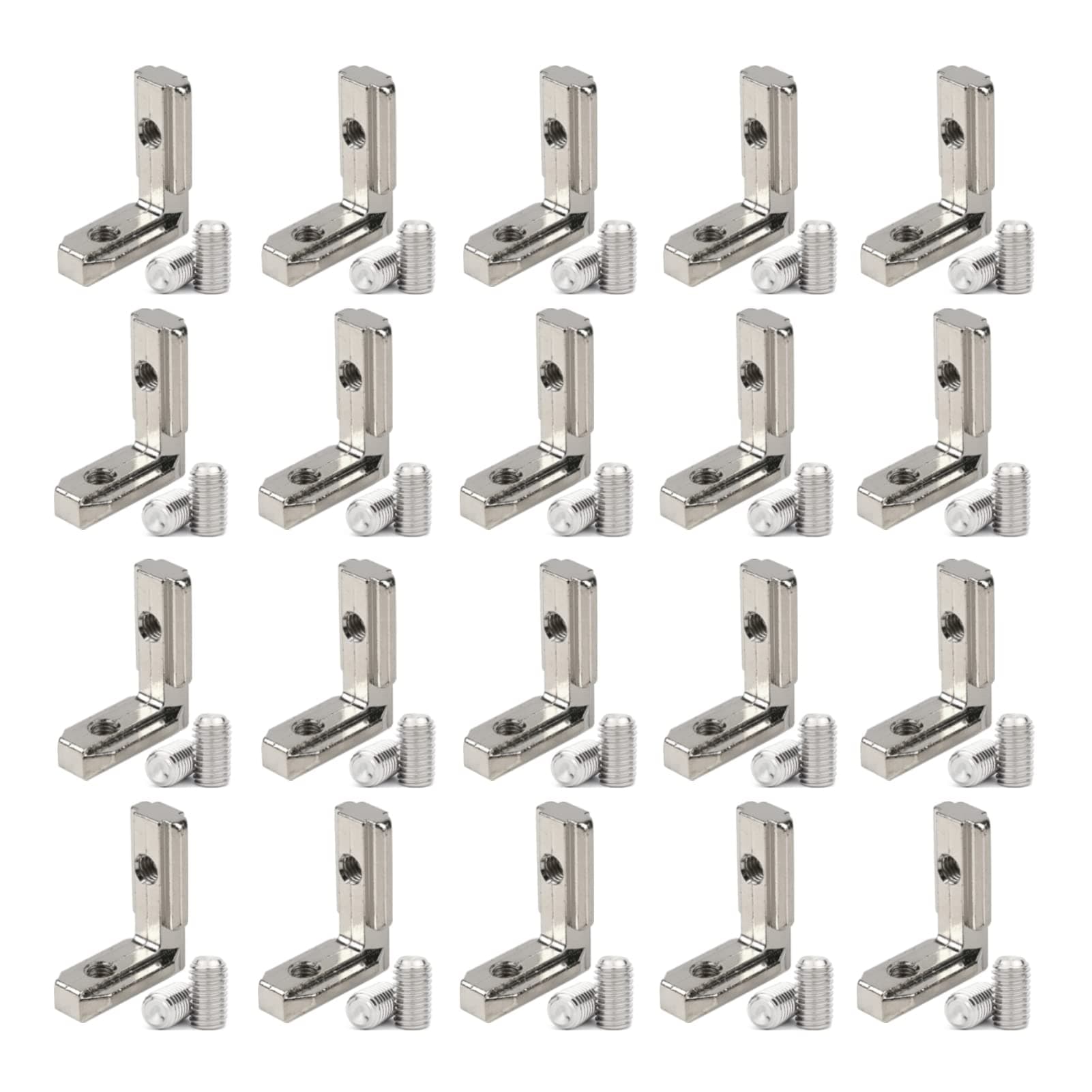 BLCCLOY 20pcs/lot 1" x 1" Aluminum Extrusion Profiles 1010 Series L-Shape Interior Corner Connector Joint Bracket with Screws for 10x10 Aluminum Profile 1 Inch x 1 Inch Extrusion Profiles Rail