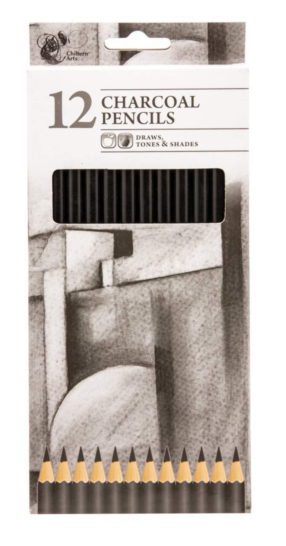 Chiltern Arts Pack Of 12 Charcoal Pencils Draws Tones & Shades