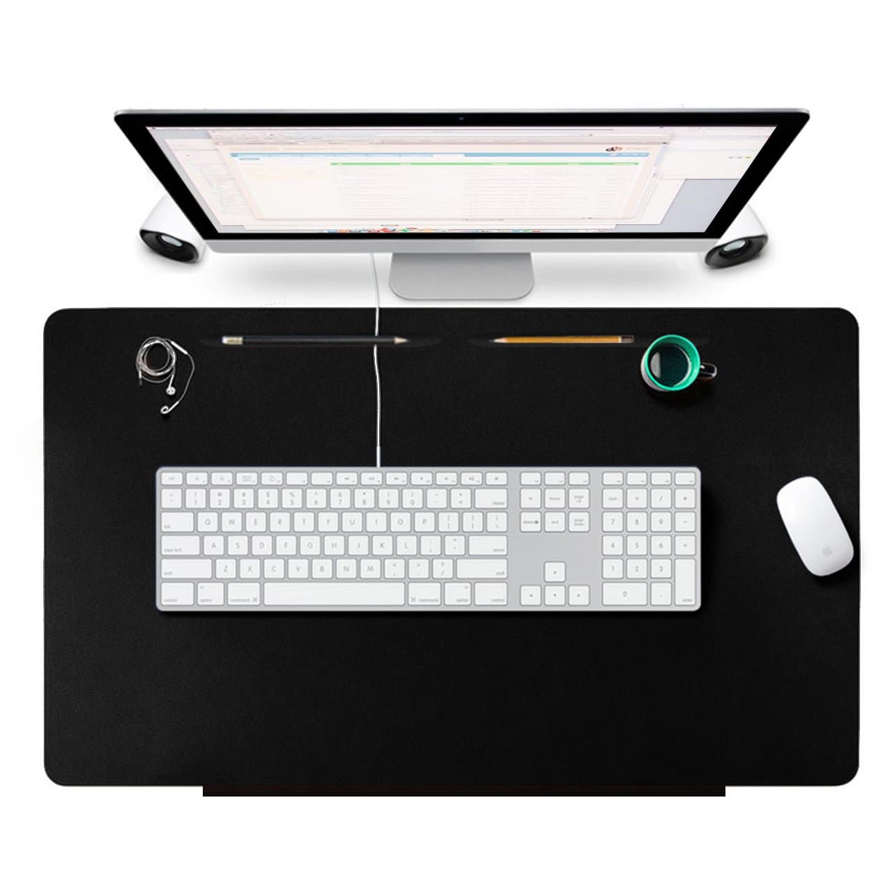 YuanKanJu Desk Pads Protecter, OLAGO Leather Smooth Desk Mat Blotters Organizer with Fixation Lip and Comfortable Writing Surface for Desktops and Laptops,Office and Home, 27.5" x 17.7" (Black)