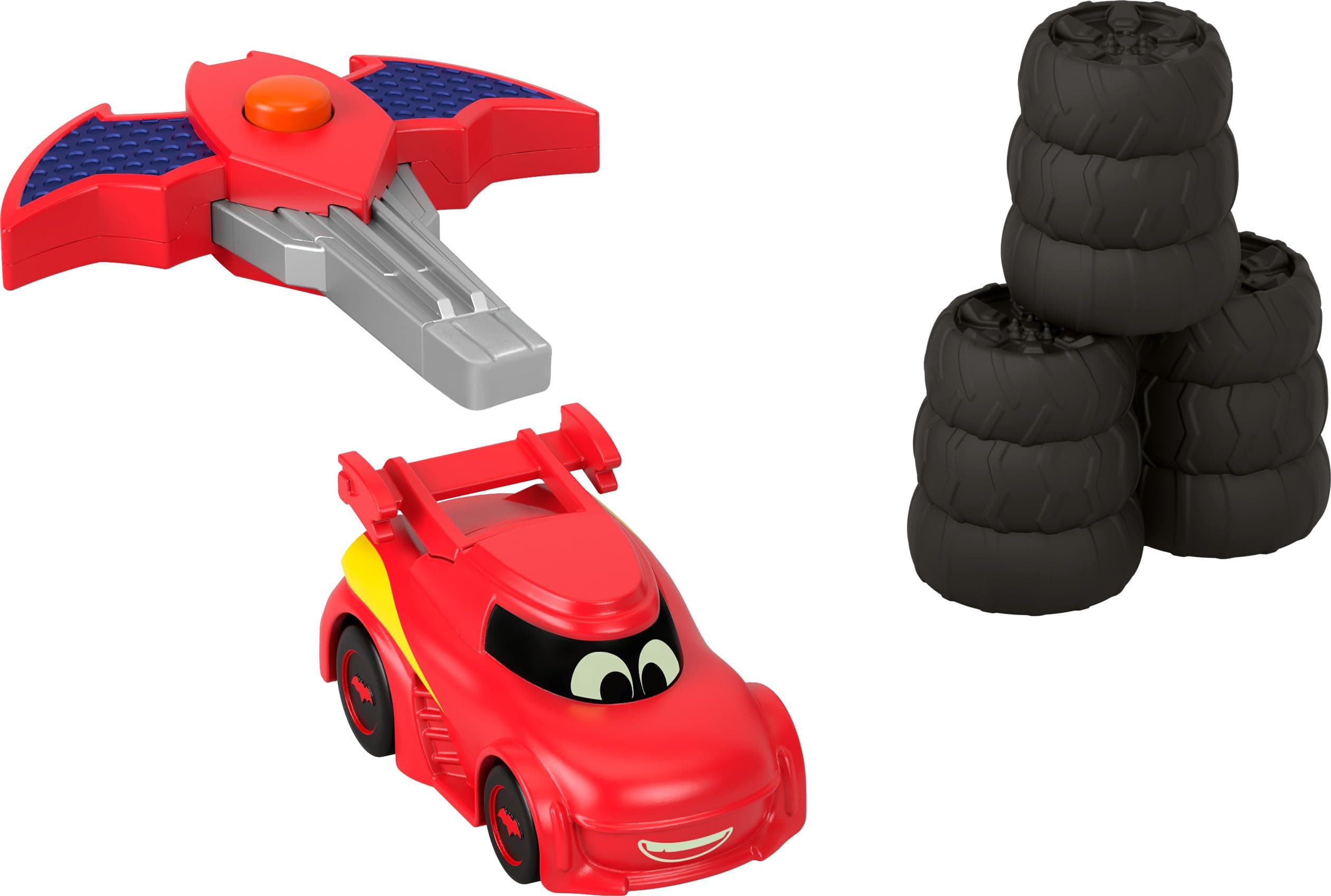 Fisher-Price DC Bat Wheels 1:55 Scale Toy Race Car Red Bird with Launcher Crash Accessories for Ages 3+