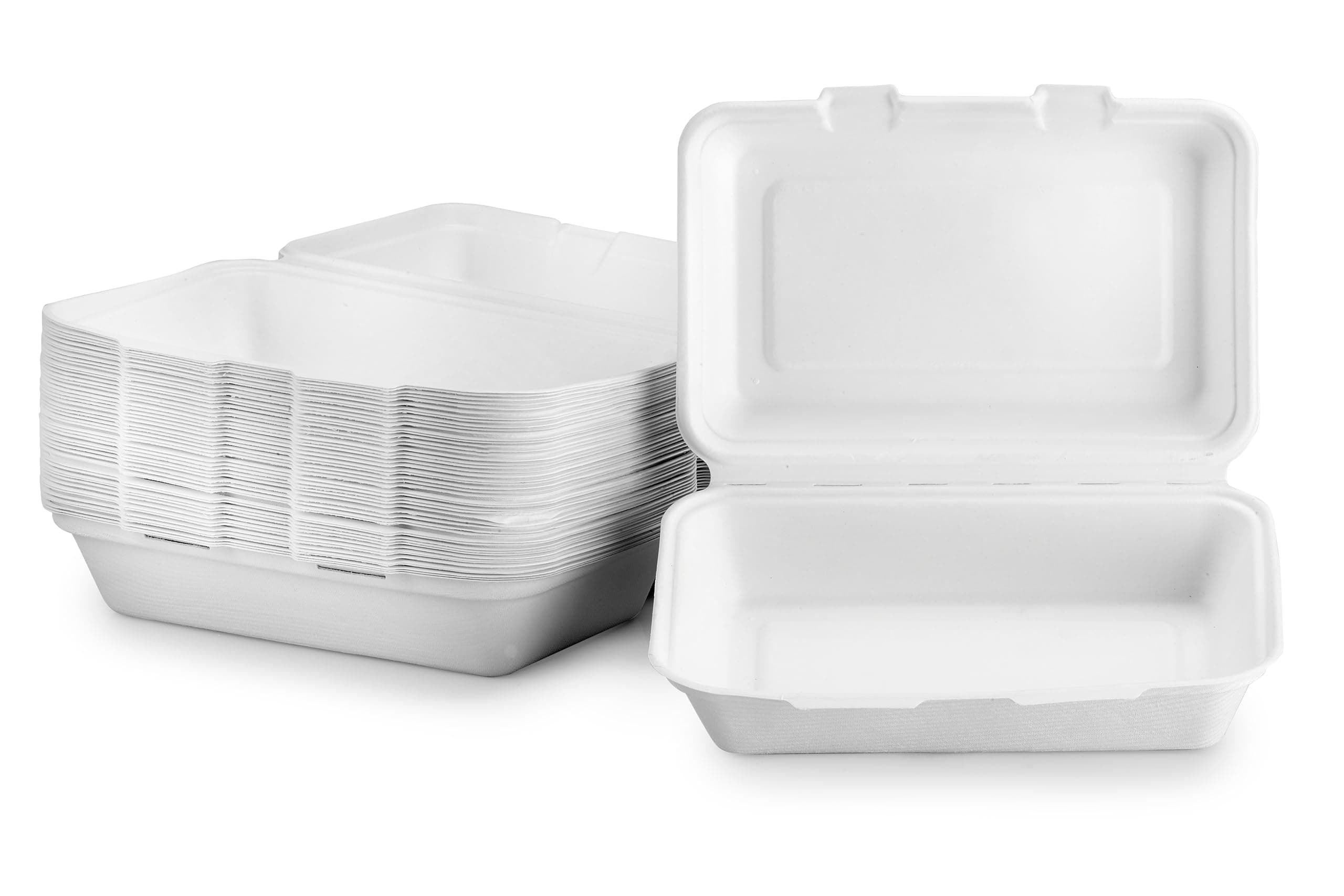 Signature Packaging Clamshell Takeaway Boxes, Disposable Food Containers with Lids, Secure Closure for Hot or Cold Meals for Catering, Takeaway, Parties and Food Storage - 50 Pack - (16.5 x 24 x 8 cm)