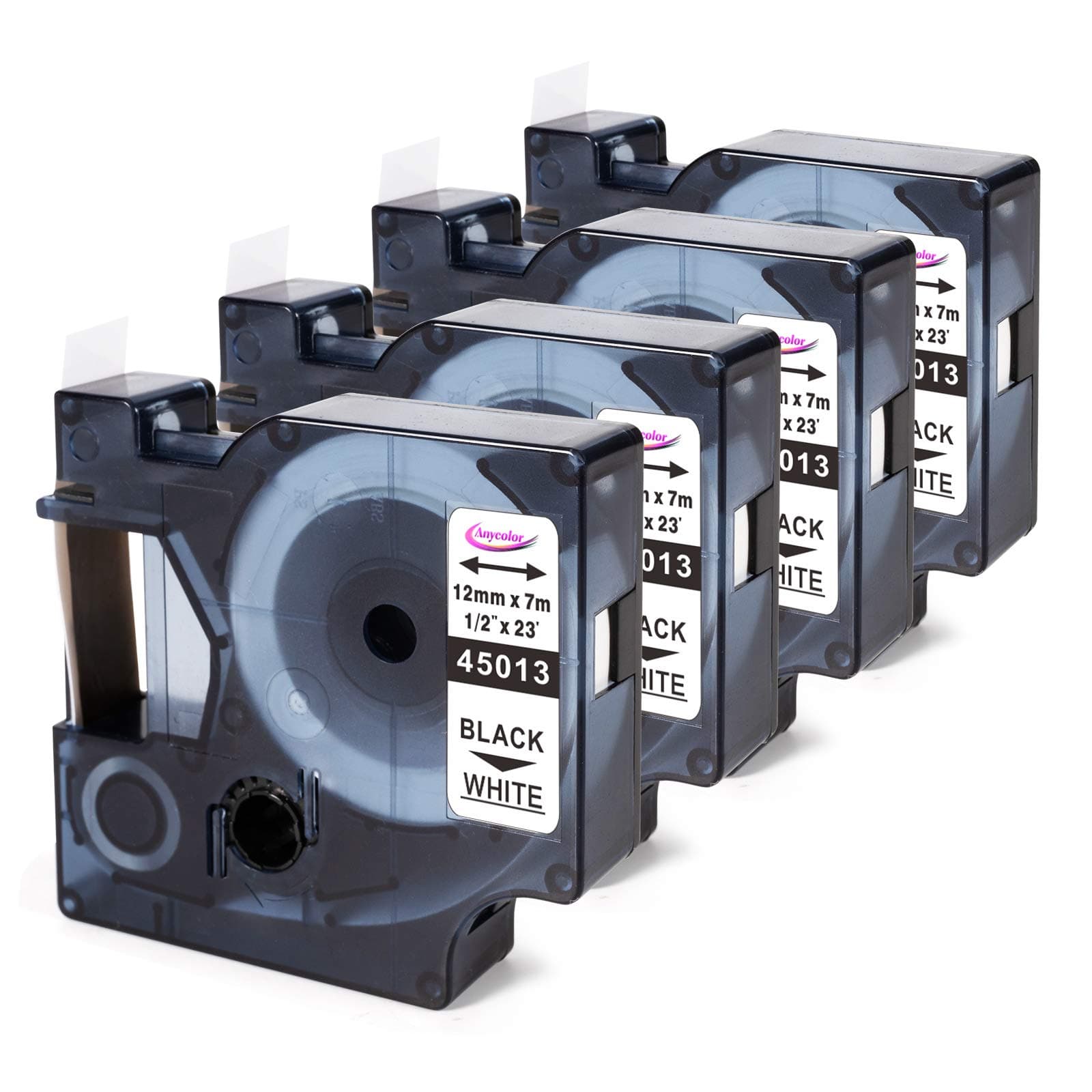 45013 Label Tape Compatible with Dymo D1 Label Tape 45013 S0720530 Black on White 12mm for LabelManager 160 280 420P 210D 360D PnP COLORPOP Label Maker,1/2 in x 23 Ft, 4 Pack