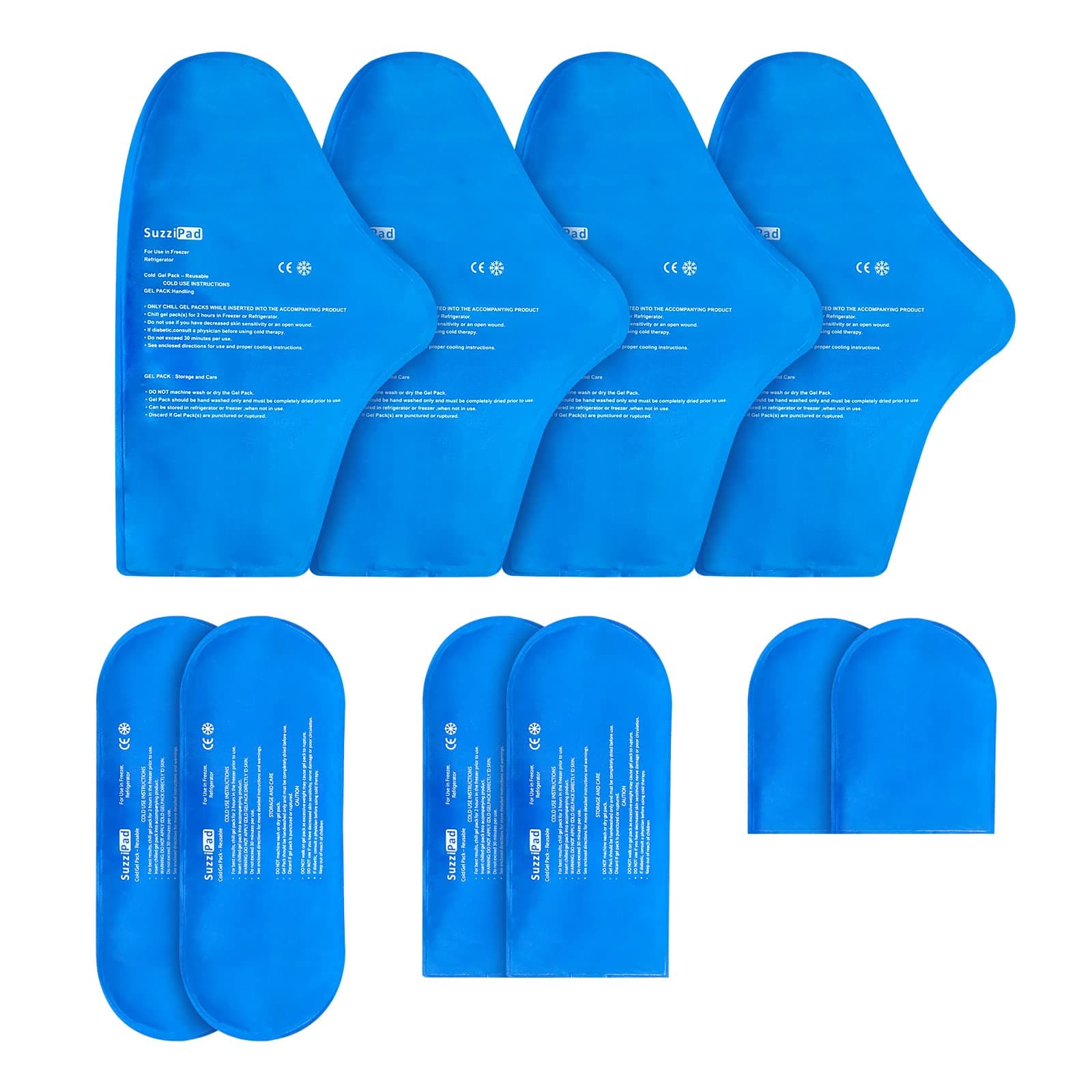 SuzziPad Replacement Ice Gel Packs for Cold Therapy Gloves and Socks(10-Piece Set), S/M