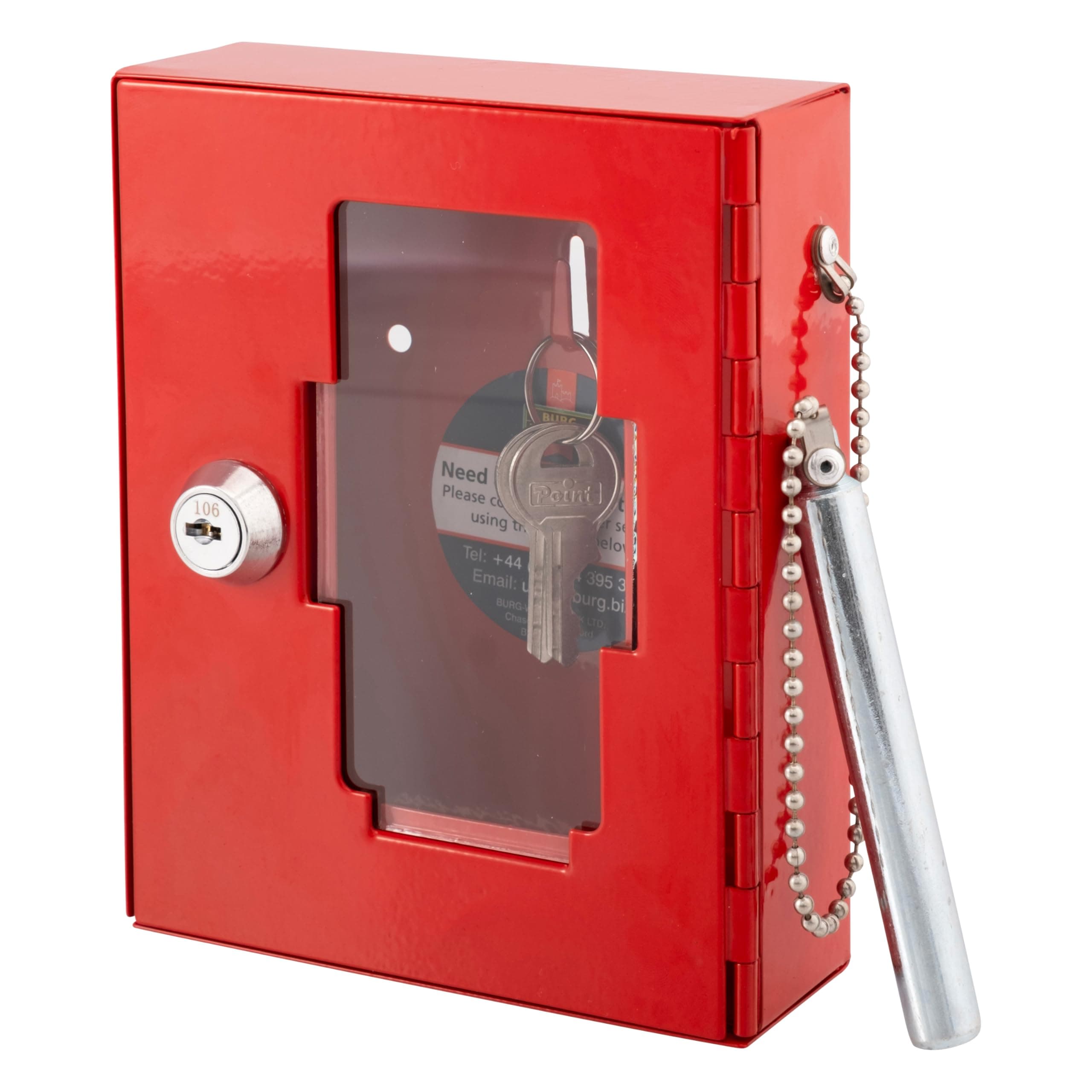 Sterling EB01 Emergency Key Box, with Brak Glass Hammer, Red, 120mm x 150mm x 40mm