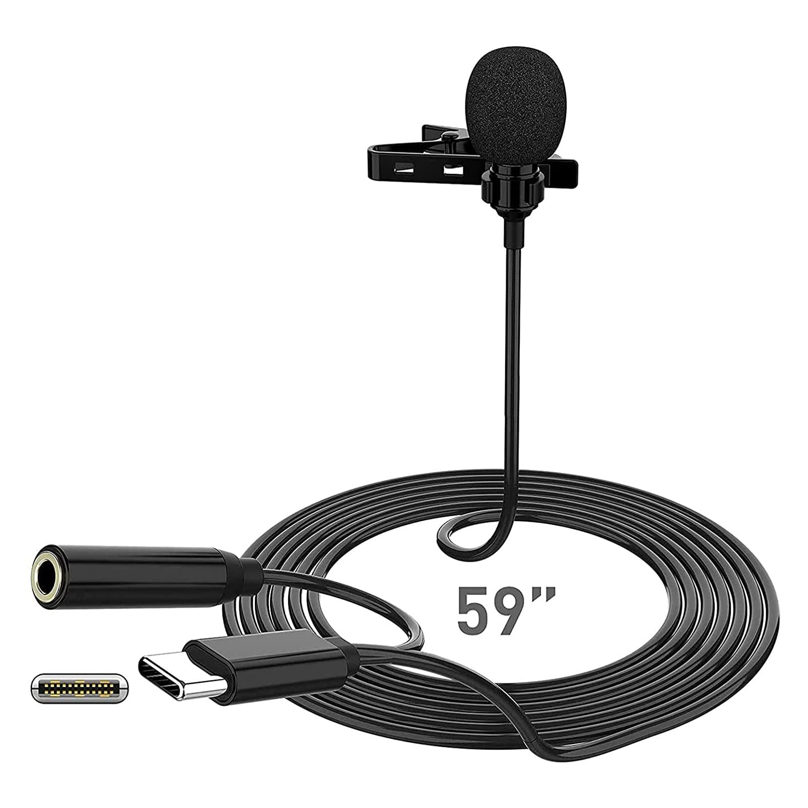 2in1 USB-C Lavalier Microphone with Earphone Jack
