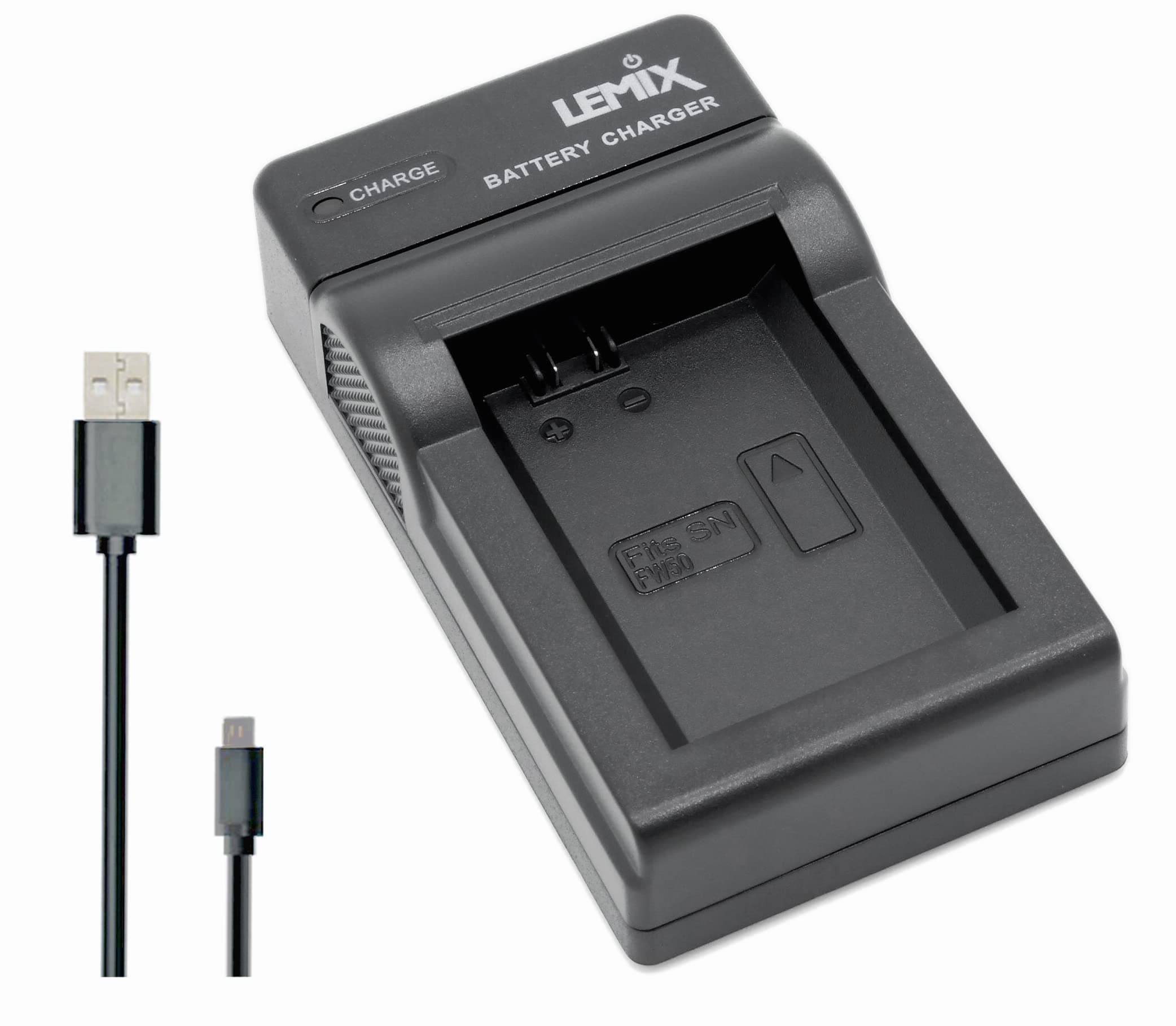 Lemix (FW50) Ultra Slim USB Charger Compatible with Sony NP-FW50 Battery and Listed Alpha, NEX & SLT Series Cameras
