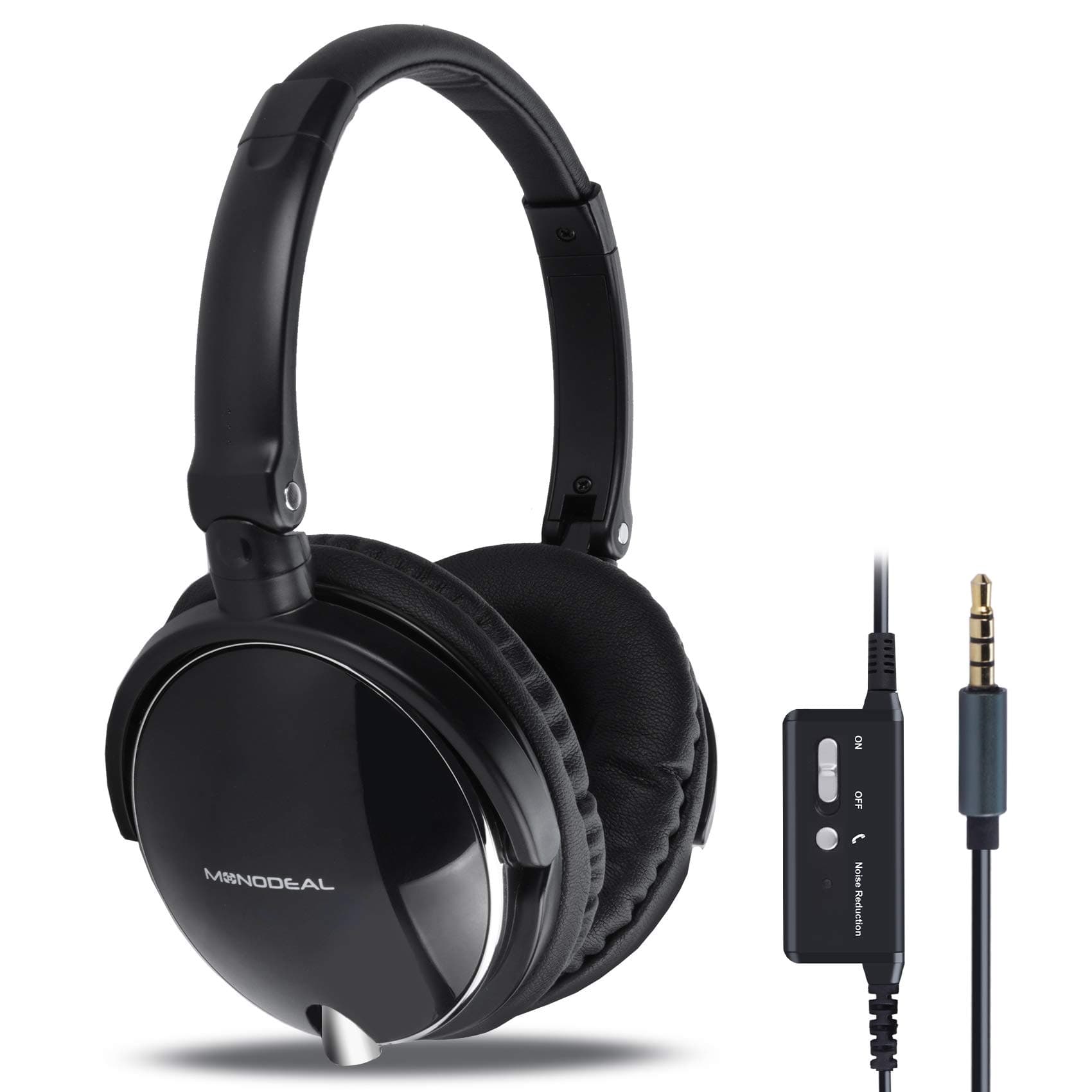 Active Noise Cancelling Headphones, MONODEAL Heavy Bass Headphones Over Ear Noise Cancelling with Microphone, Wired Folding and Lightweight Travel Headset with Carrying Case