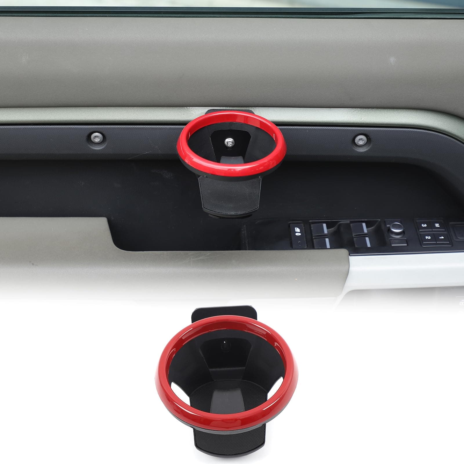 Car Front Rear Door Cup Holder, Expander Drink Holder Water Cup Holder Compatible with Land Rover Defender 90 110 130 2020 2021 2022 2023 2024 2025 (Red)