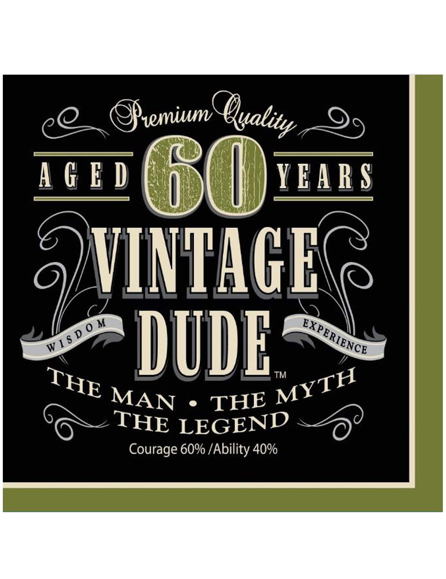 Creative Converting 16 Count Vintage Dude 60th Birthday Lunch Napkins - 661667