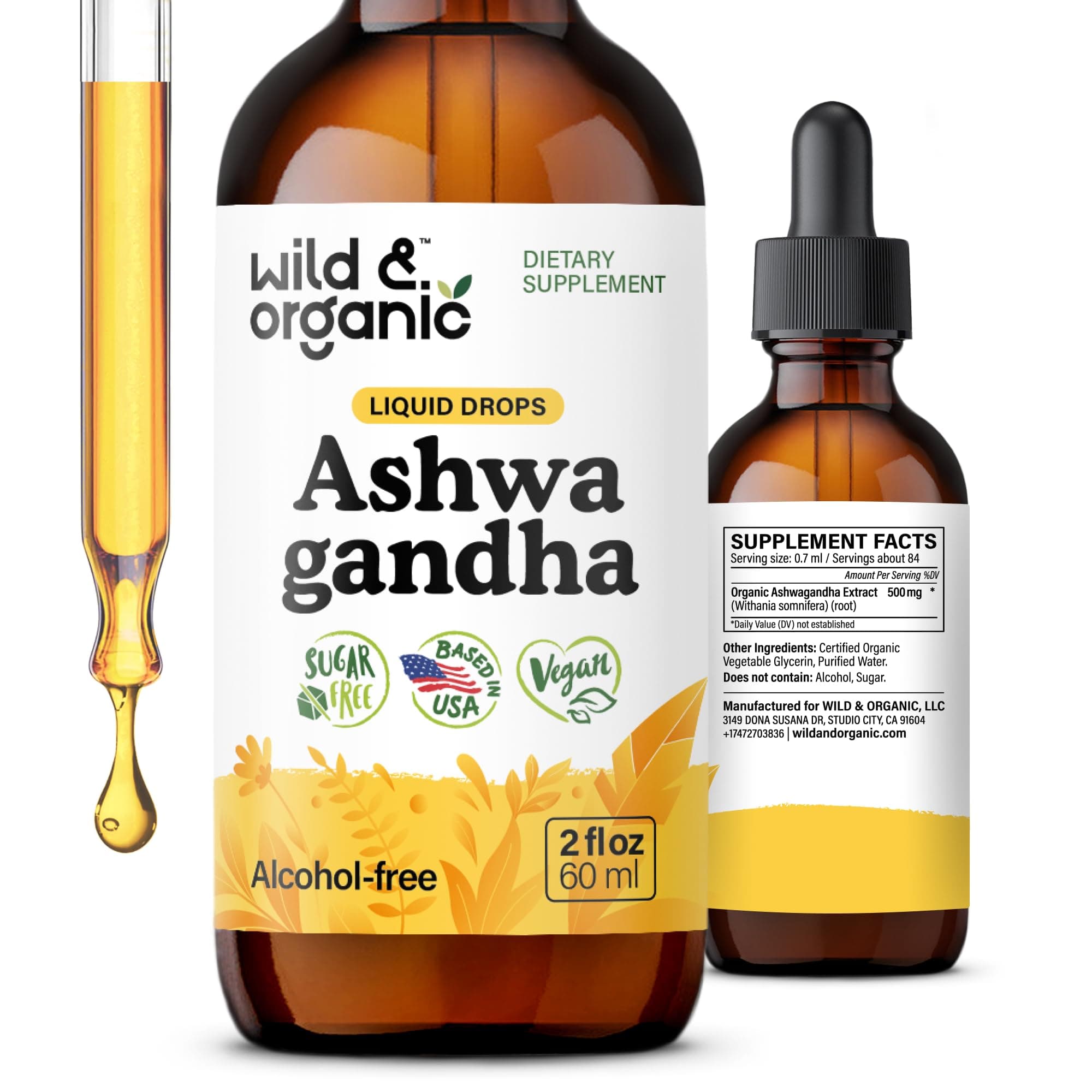 Ashwagandha Liquid Drops - Calming Ashwagandha Root Extract for Relaxation - 1-Month Supply - Herbal Supplements for Women and Men - Vegan, Sugar & Alcohol-Free Tincture - 2 fl oz