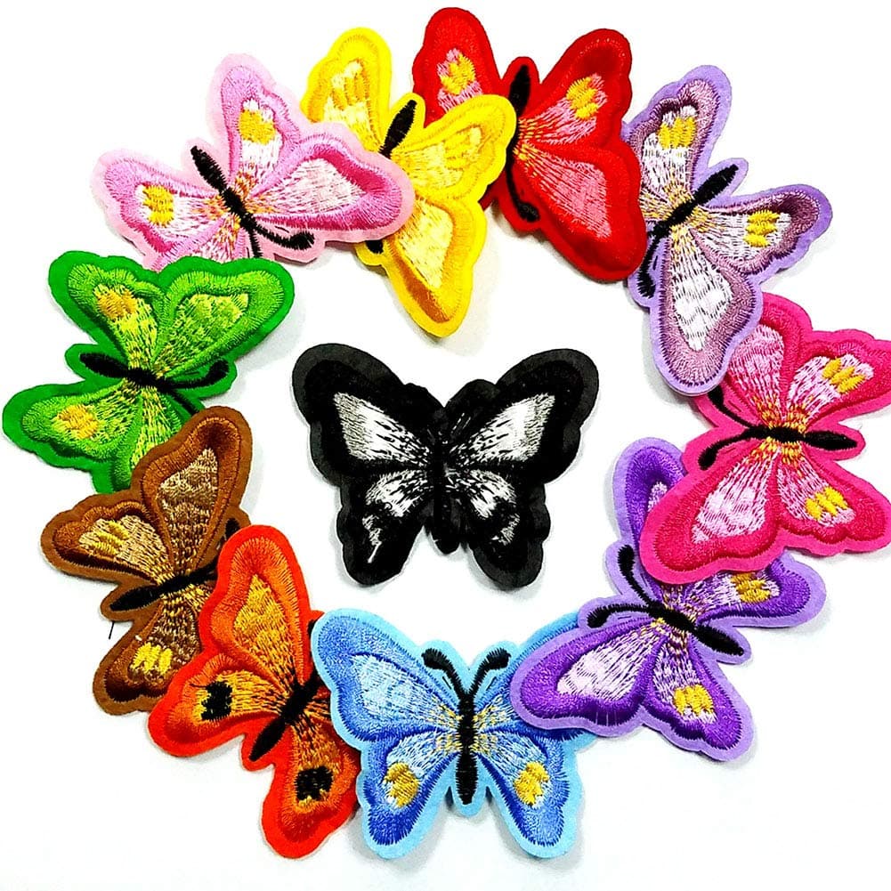 Soleebee 11 Pcs Mixed Iron-on or Sew-on Patches Applique Accessories Hand Embroidered Patches Set for DIY Clothes, Jeans, Bag, Shoes (Butterfly)